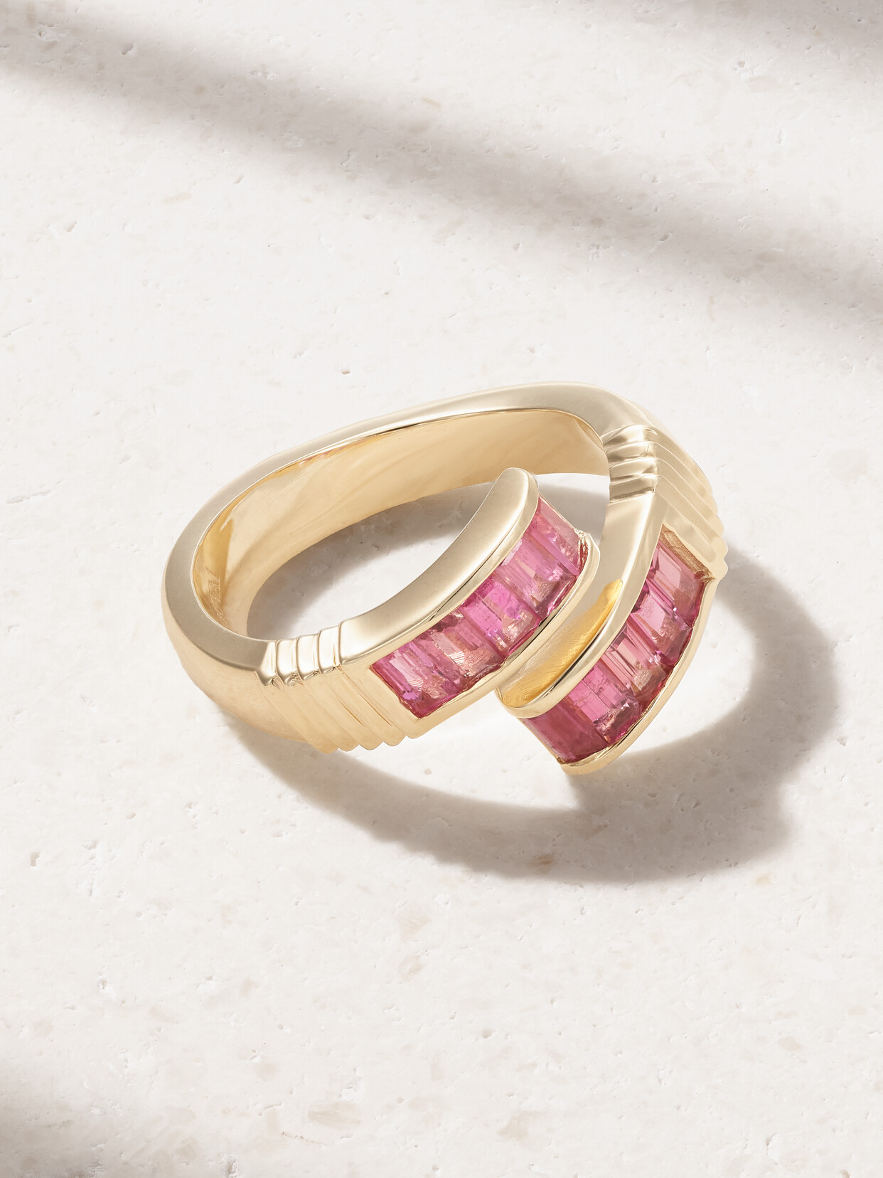 Retrouvai Baguette Buckle 14-karat Gold Spinel Ring