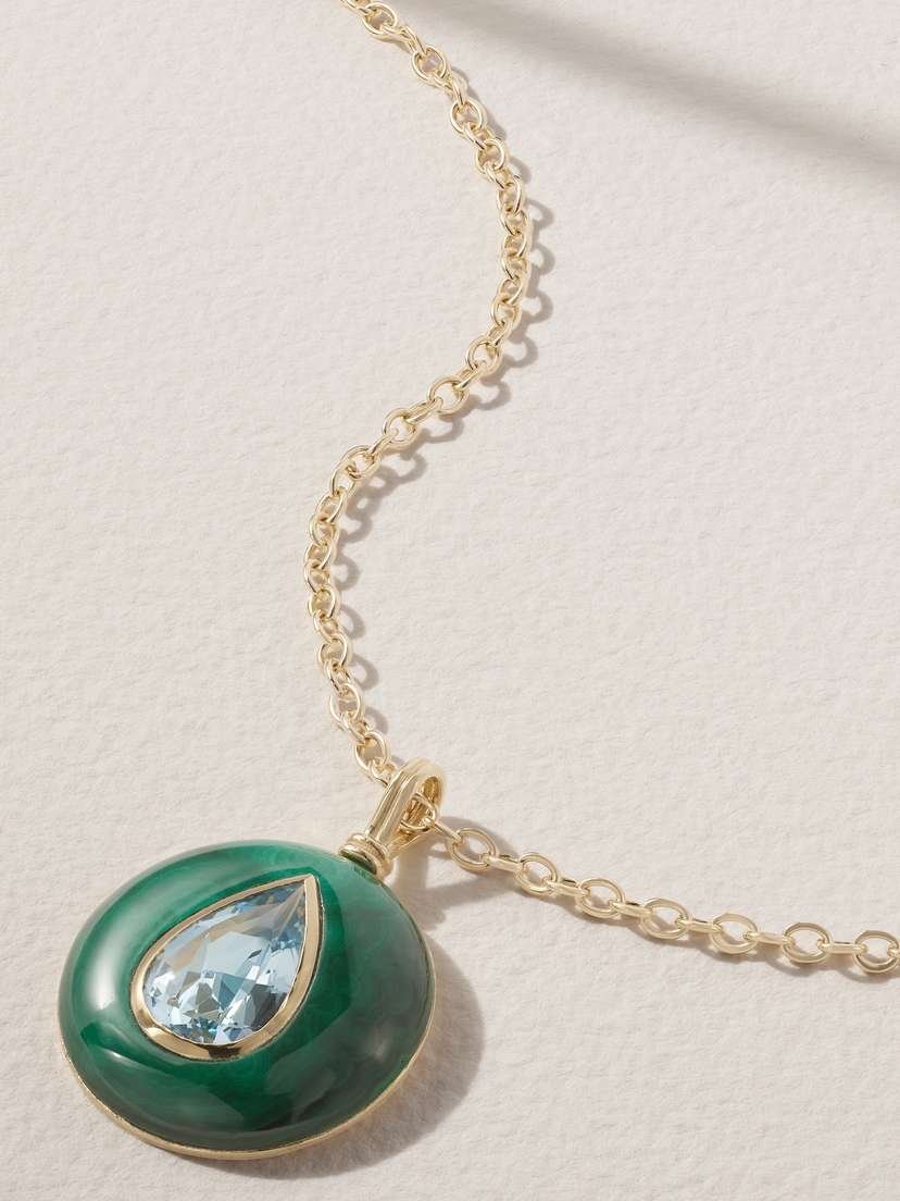 Retrouvaí Lollipop 14-karat Gold, Aquamarine And Malachite Necklace