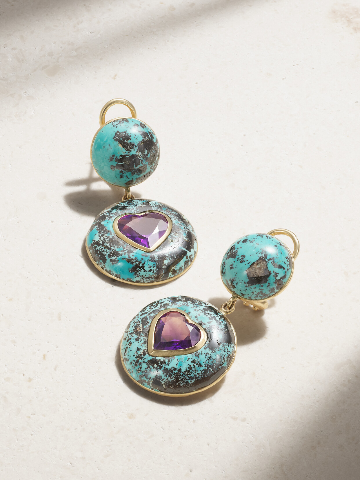 Retrouvai Lollipop 14-karat Gold, Turquoise And Amethyst Earrings