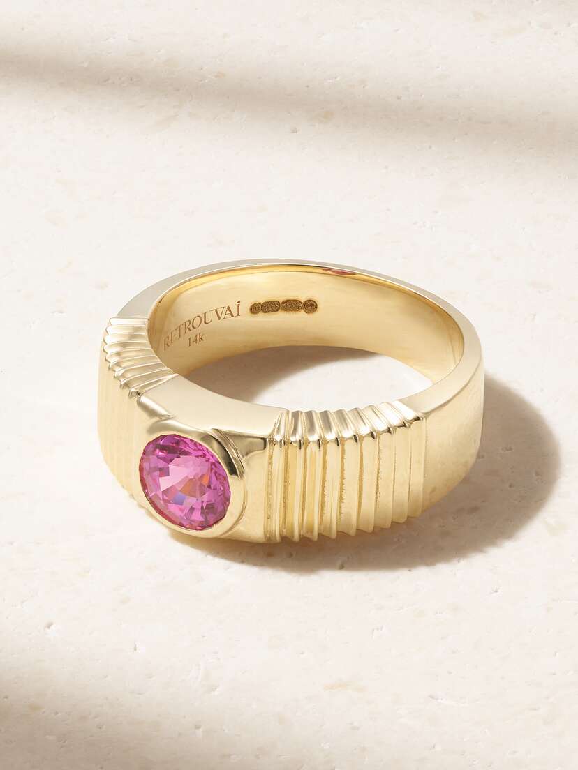 Retrouvaí Pleated 14-karat Gold Sapphire Ring