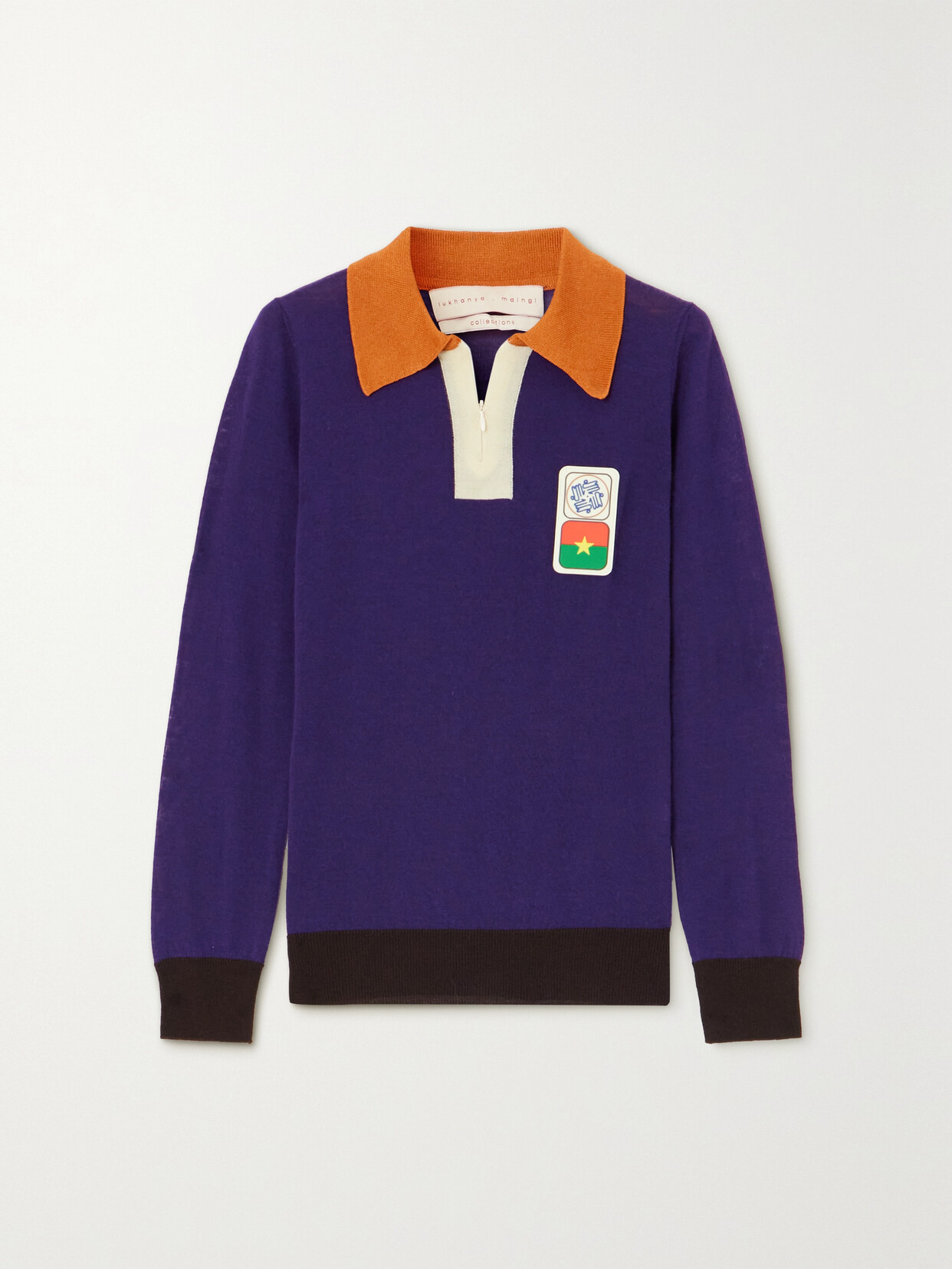 Lukhanyo Mdingi - Appliquéd Color-block Wool-blend Sweater - Purple