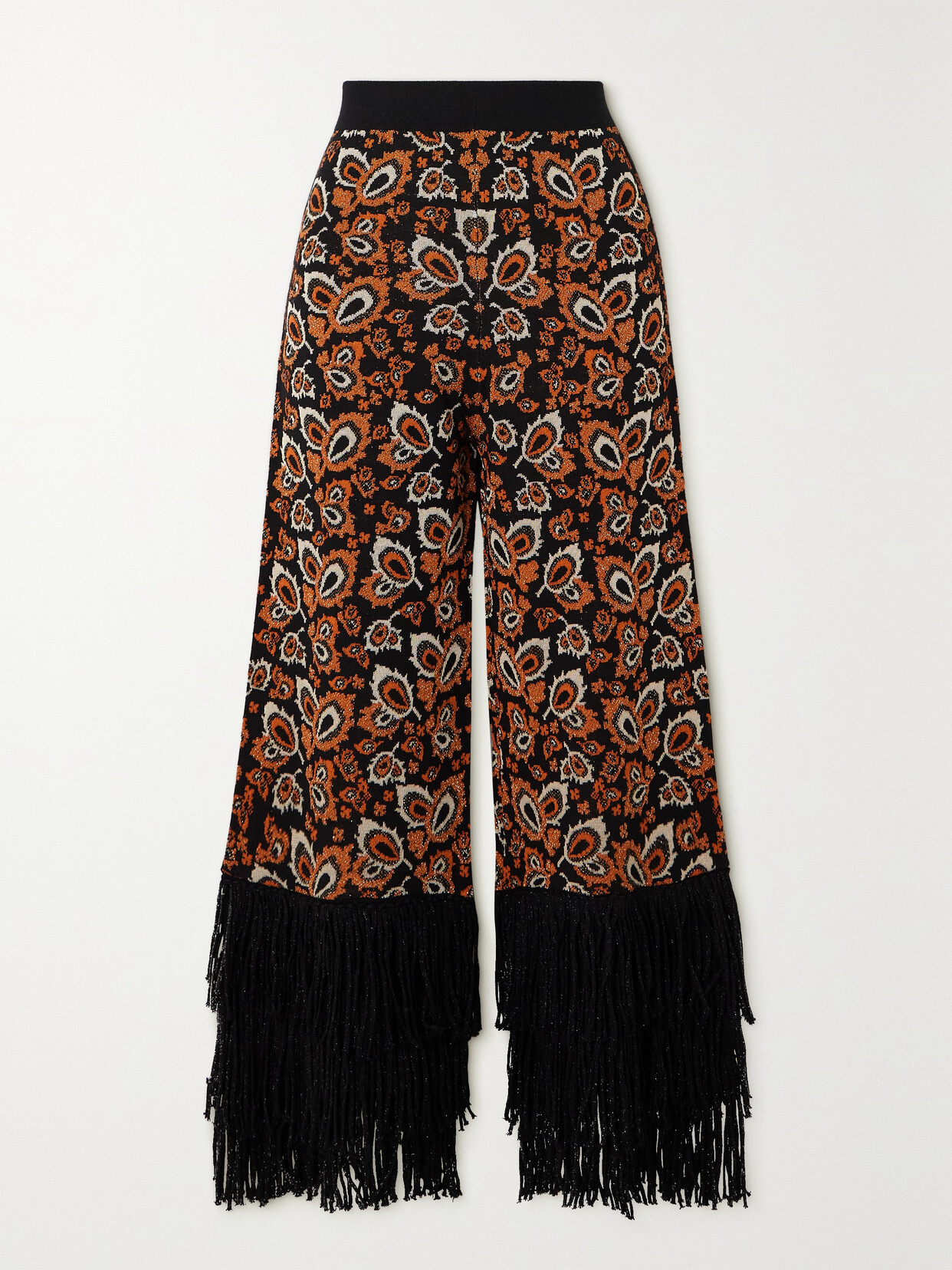 Lukhanyo Mdingi Fringed Metallic Jacquard-knit Wide-leg Pants - Brown