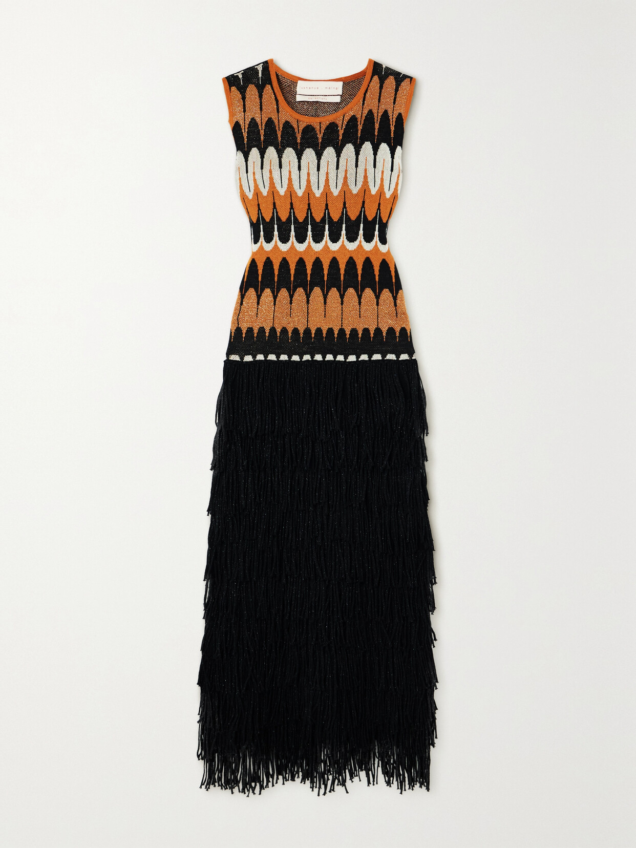 Lukhanyo Mdingi - Fringed Metallic Knitted Maxi Dress - Black