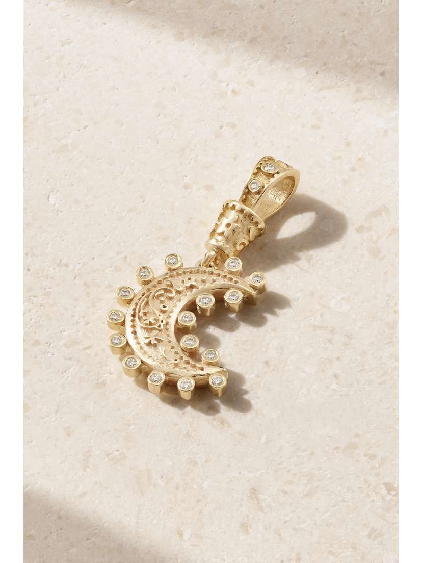 Marlo Laz Small Southwestern Moon 14-karat Gold Diamond Pendant