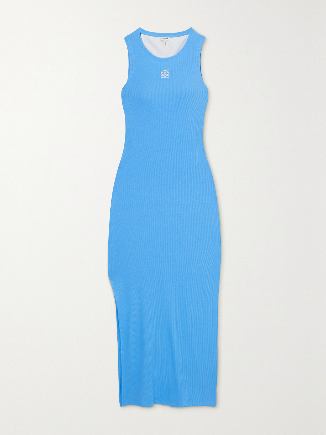 Loewe - Anagram Embroidered Ribbed Cotton-jersey Midi Dress - Blue