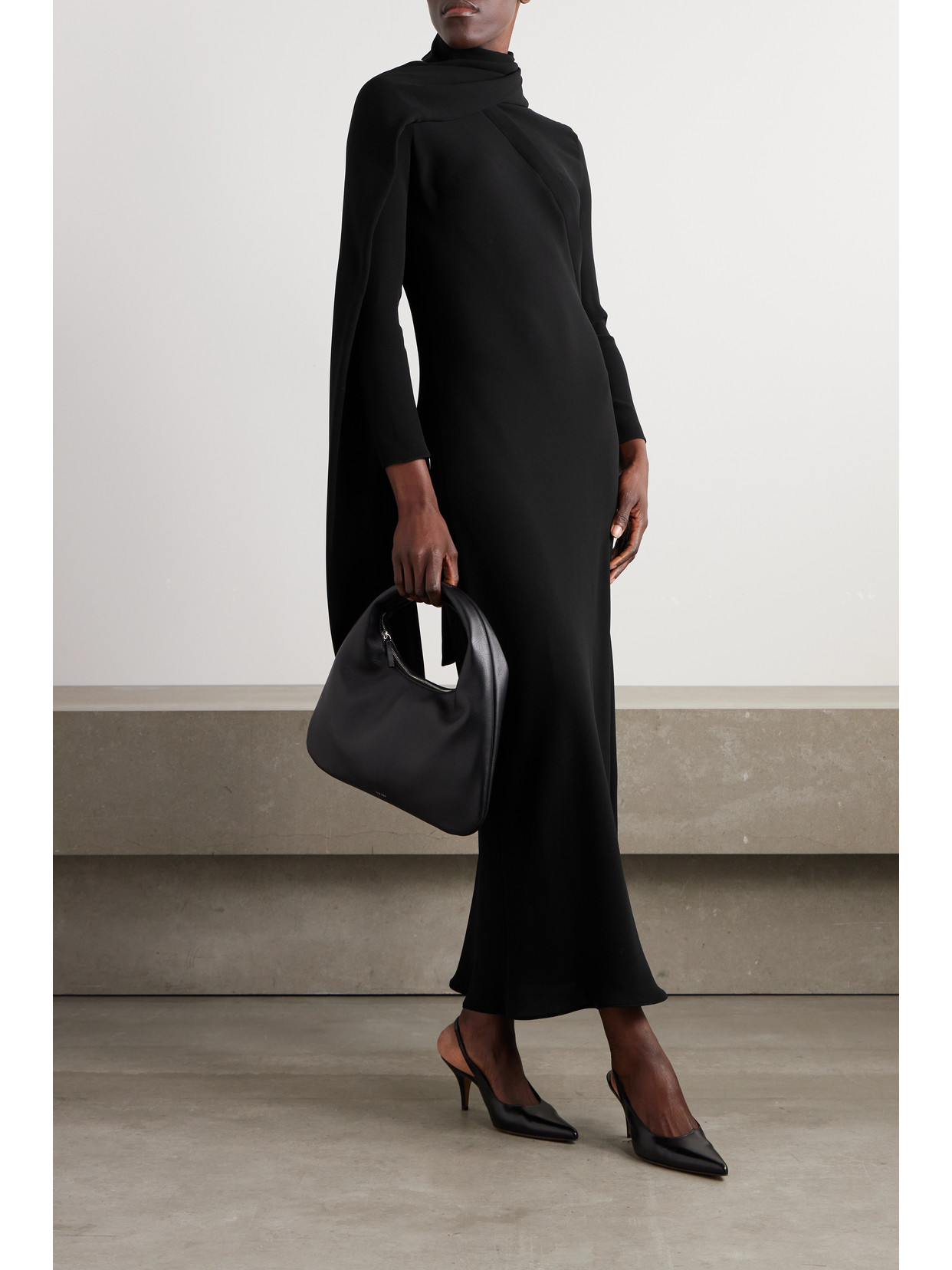 The Row Pascal Draped Silk-crepe Maxi Dress In Black