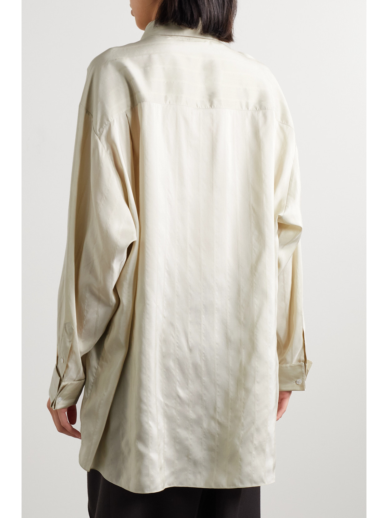 Shop The Row Nomoon Oversized Embroidered Striped Silk Shirt In Off-white