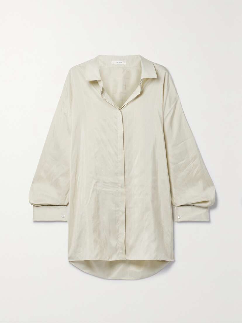The Row Nomoon Oversized Embroidered Striped Silk Shirt