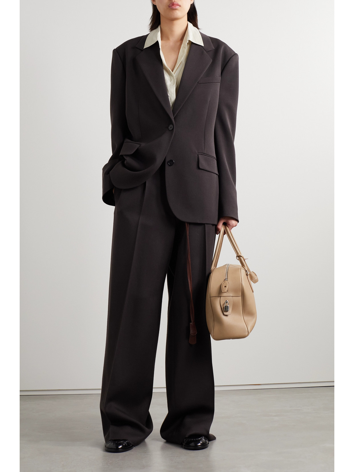 The Row Nomoon Oversized Embroidered Striped Silk Shirt In Off-white