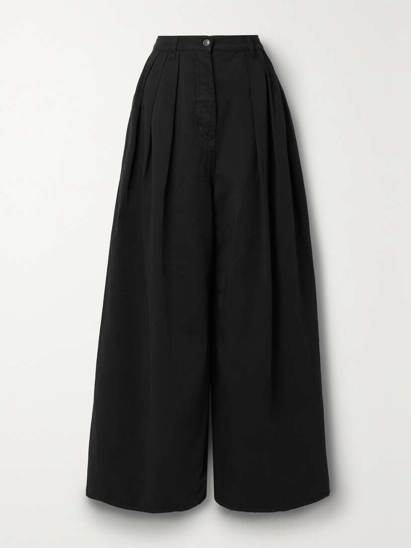 The Row Criselle Pleated Cotton And Linen-blend Twill Wide-leg Pants