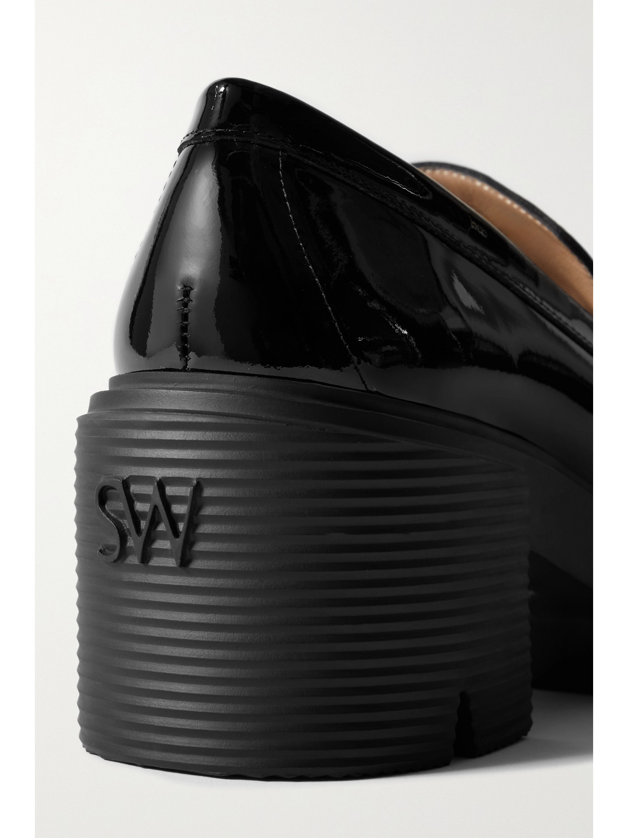 Stuart Weitzman Chunky Heel Platform Loafers In Glossy Patent Leather In Black