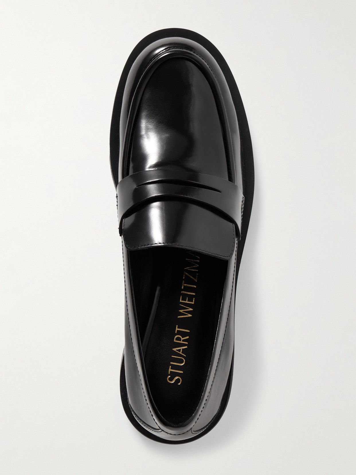 Stuart Weitzman Palmer Glossed-leather Loafers In Black