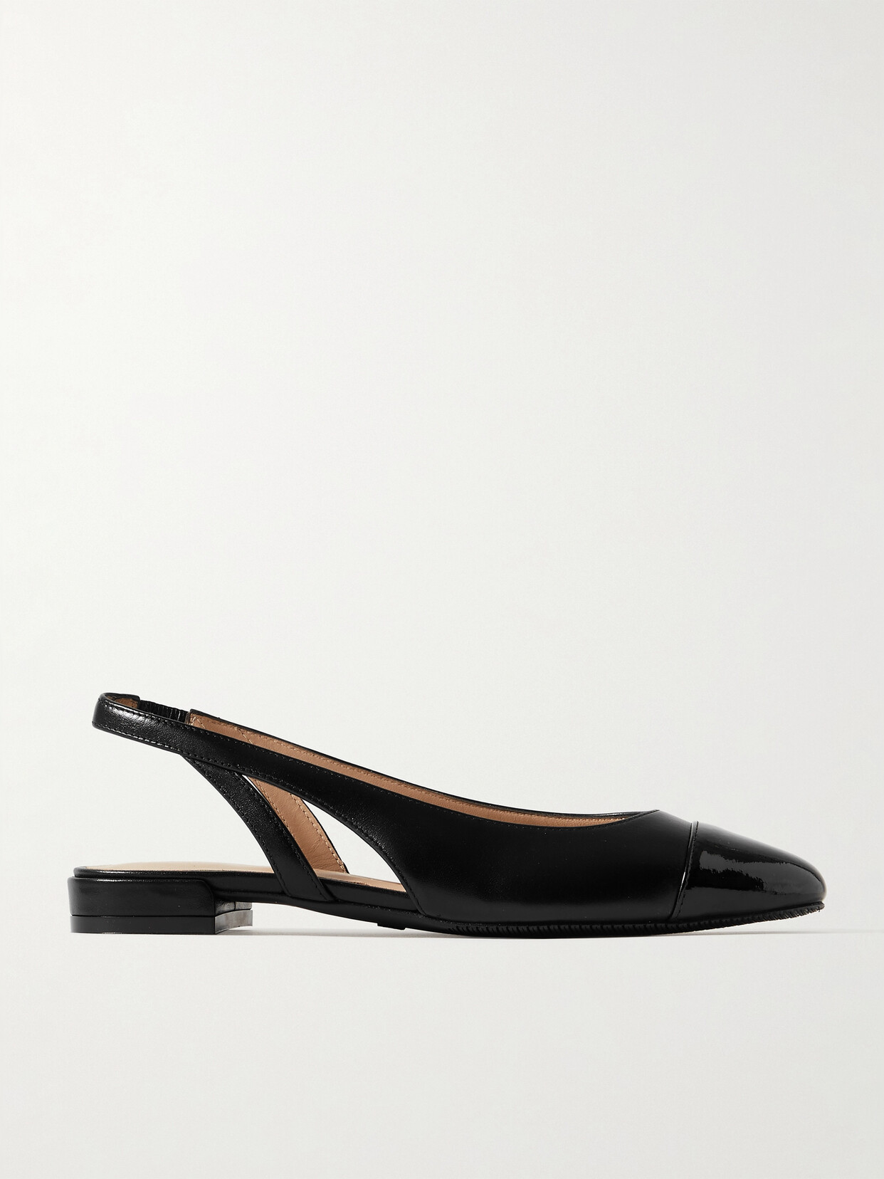 Shop Stuart Weitzman Patent-trimmed Leather Slingback Flats In Black