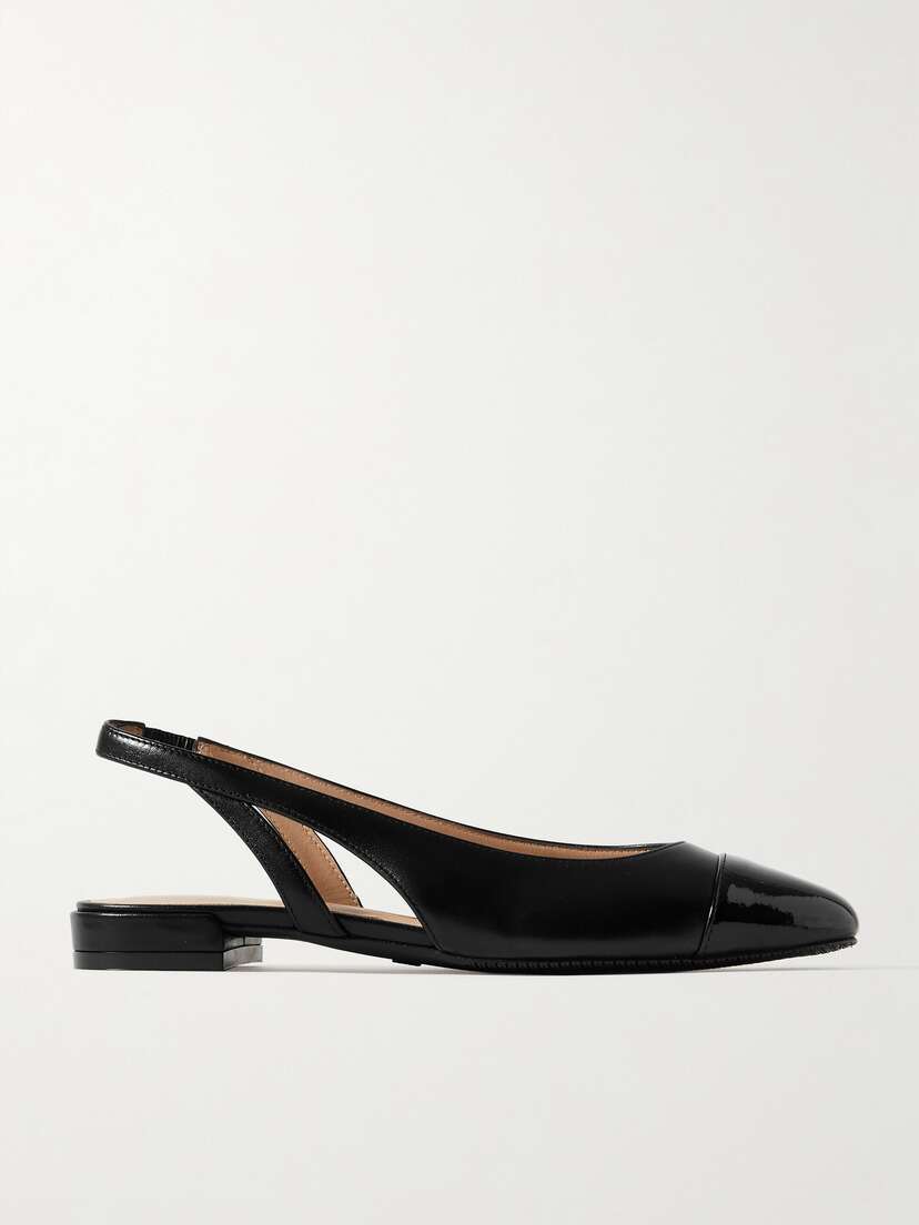 Stuart Weitzman Patent-trimmed Leather Slingback Flats