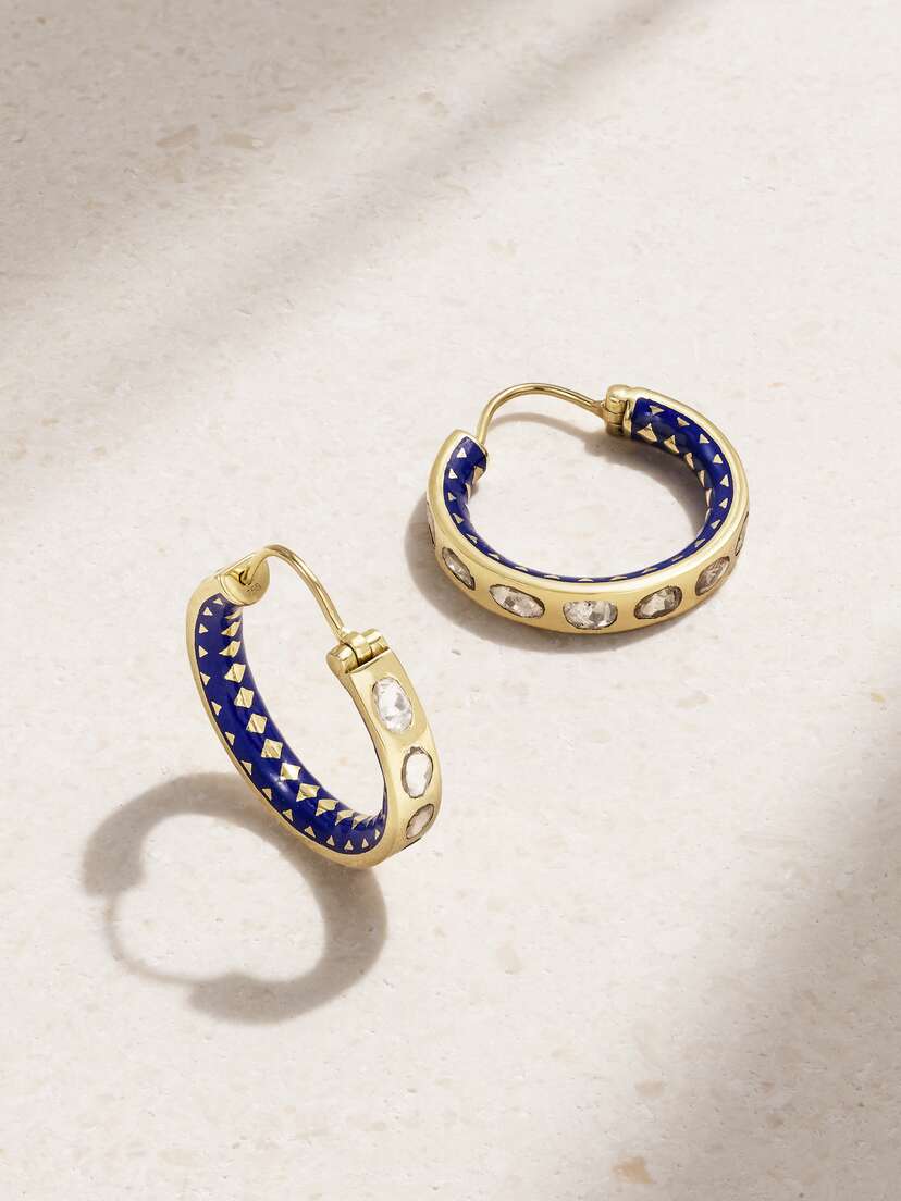 Amrapali London 18-karat Gold, Enamel And Diamond Hoop Earrings