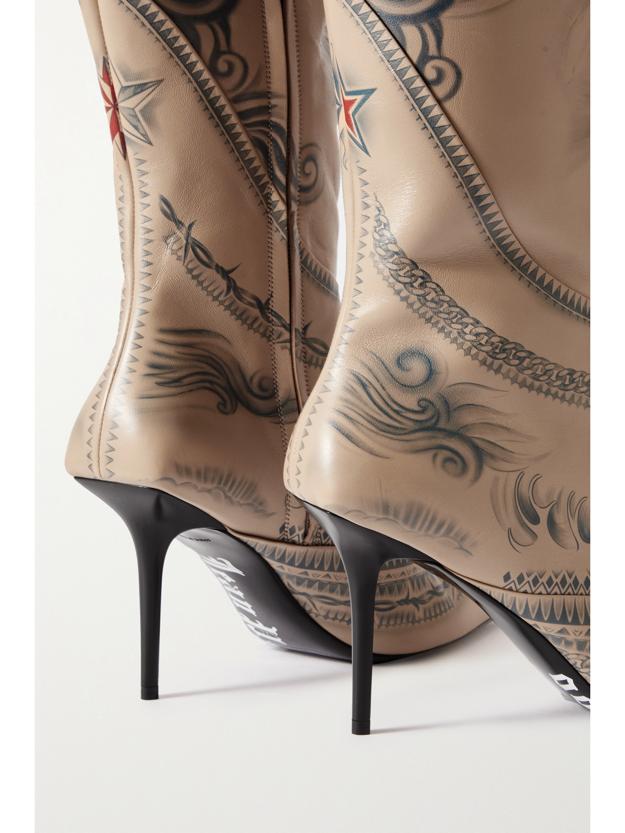 + Jean Paul Gaultier 90 Printed Leather Knee Boots