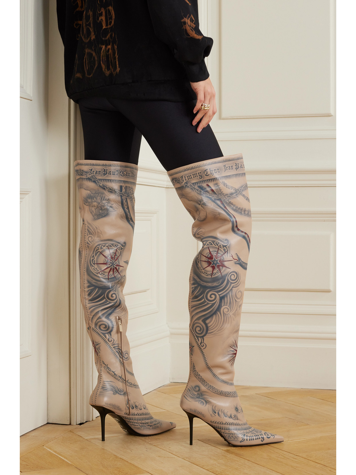 + Jean Paul Gaultier 90 Printed Leather Knee Boots