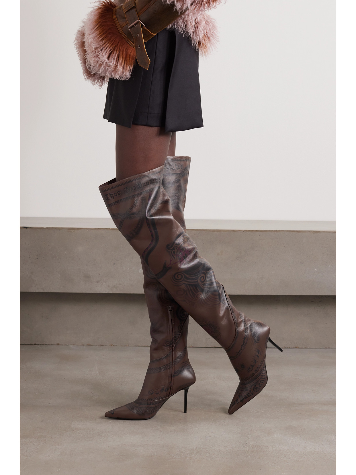 + Jean Paul Gaultier 90 Printed Leather Over-The-Knee Boots