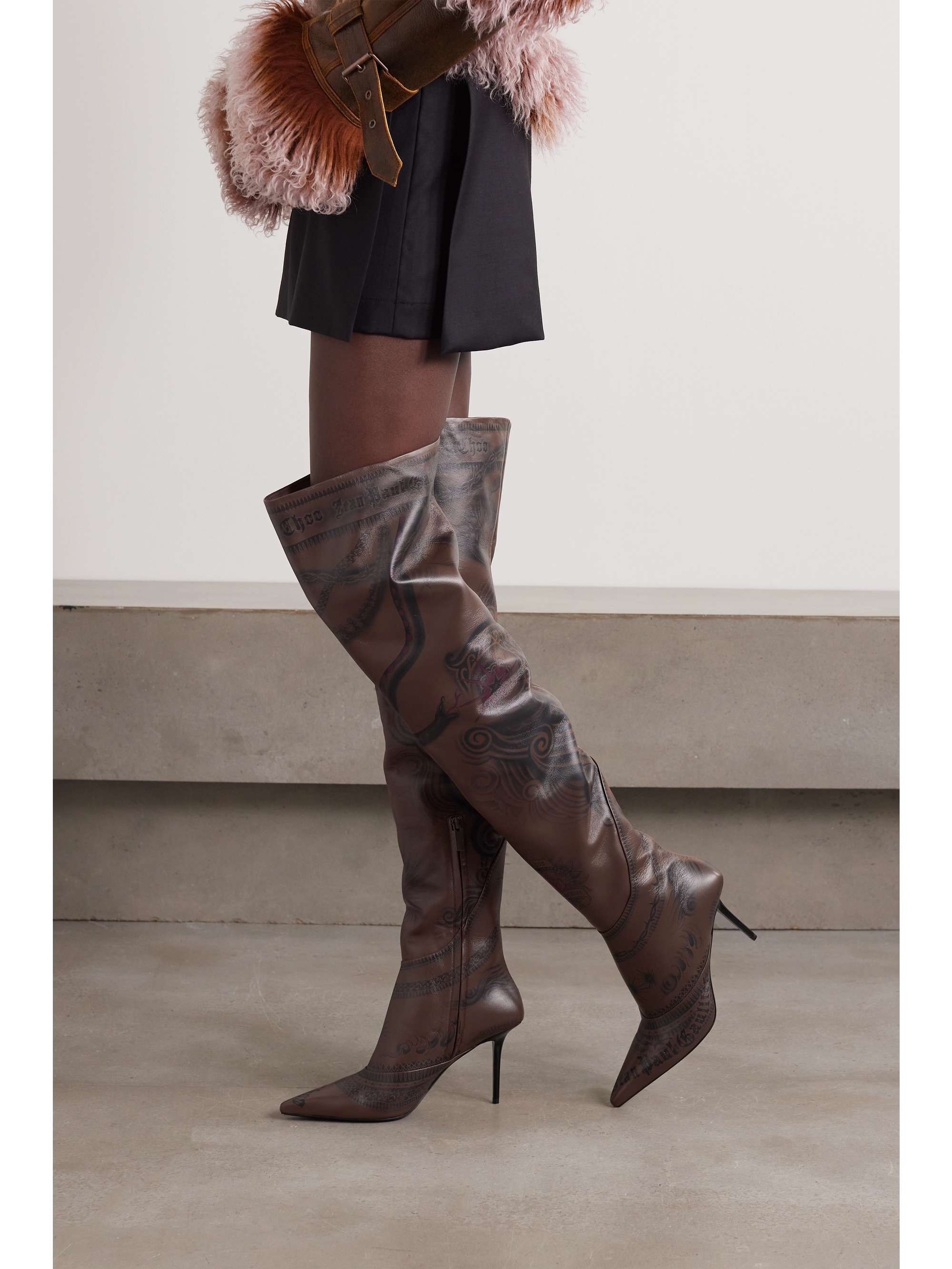 JIMMY CHOO + Jean Paul Gaultier 90 printed leather over-the-knee boots ...