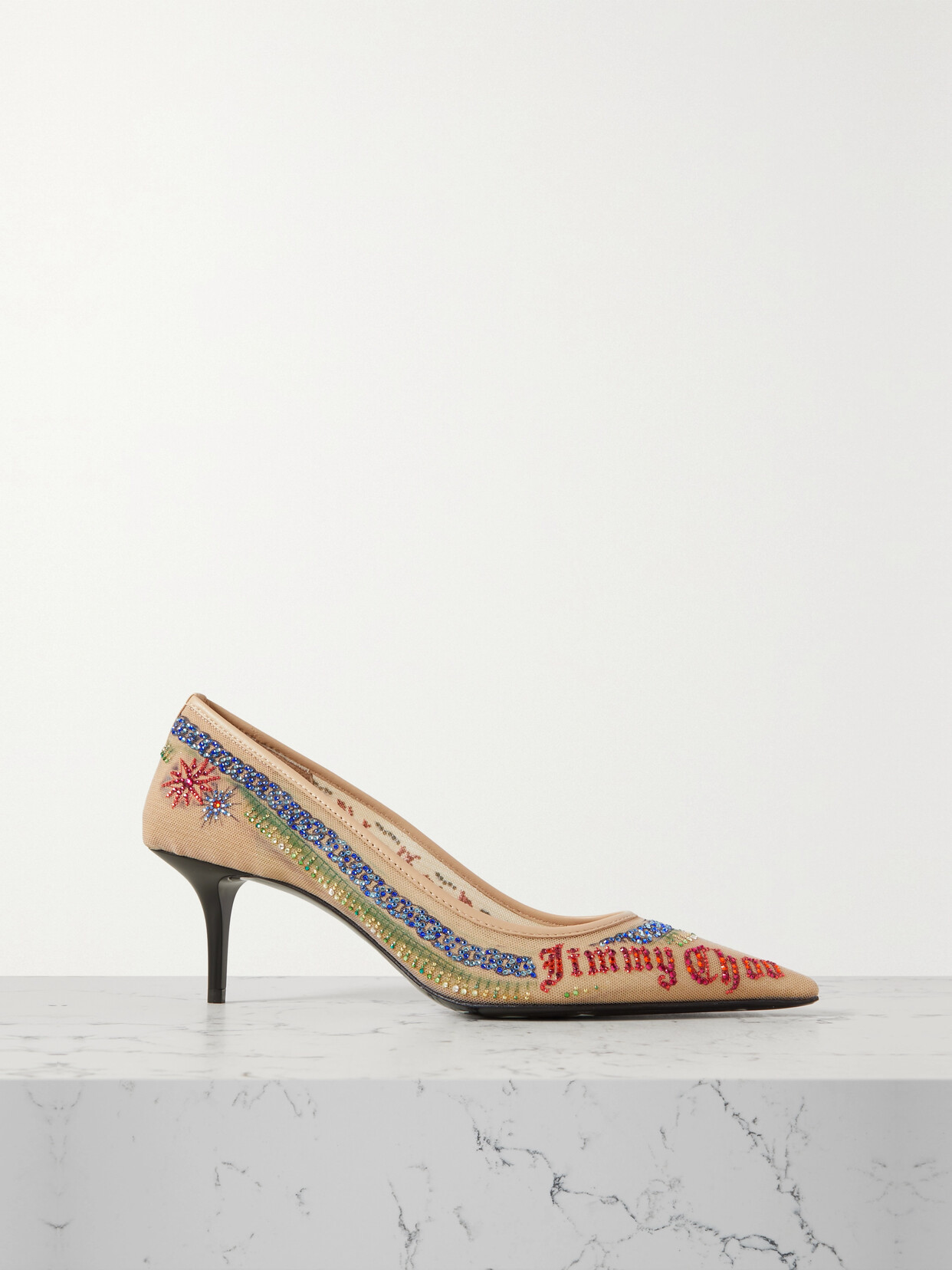 Jimmy Choo - + Jean Paul Gaultier 60 Embellished Printed Mesh Pumps - Neutrals