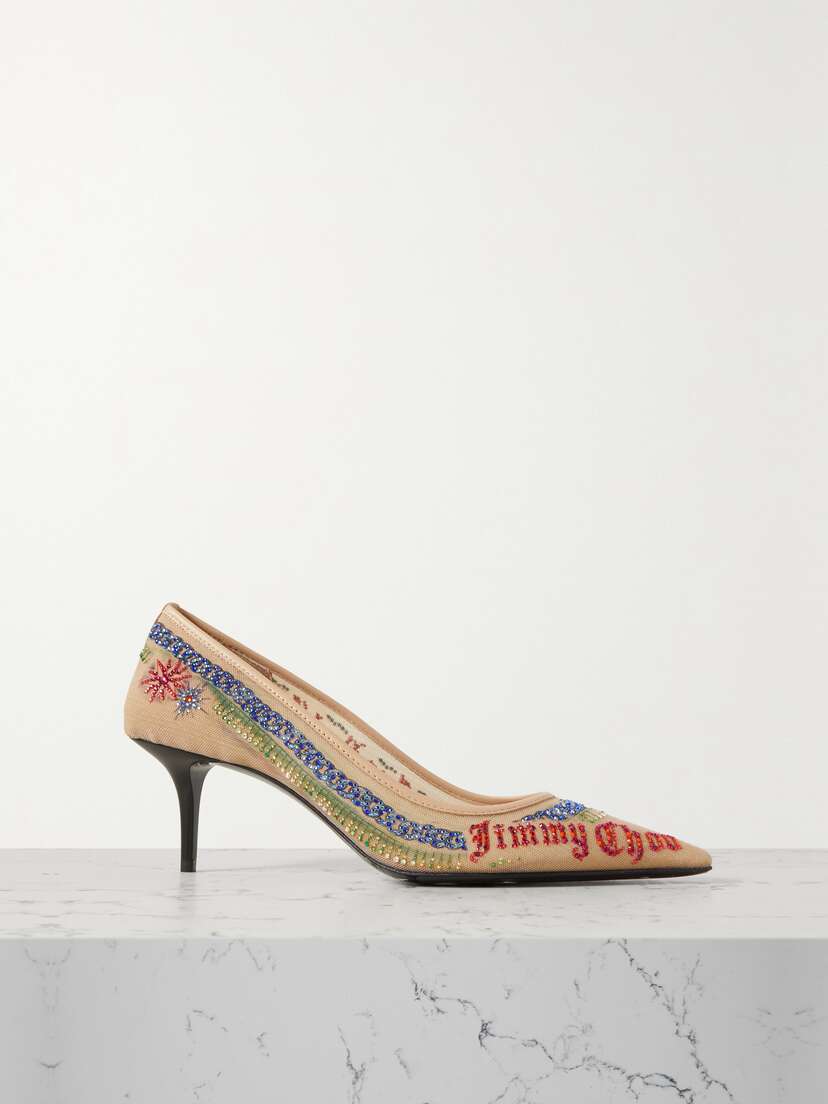 Jimmy Choo + Jean Paul Gaultier 60 Embellished Printed Mesh Pumps