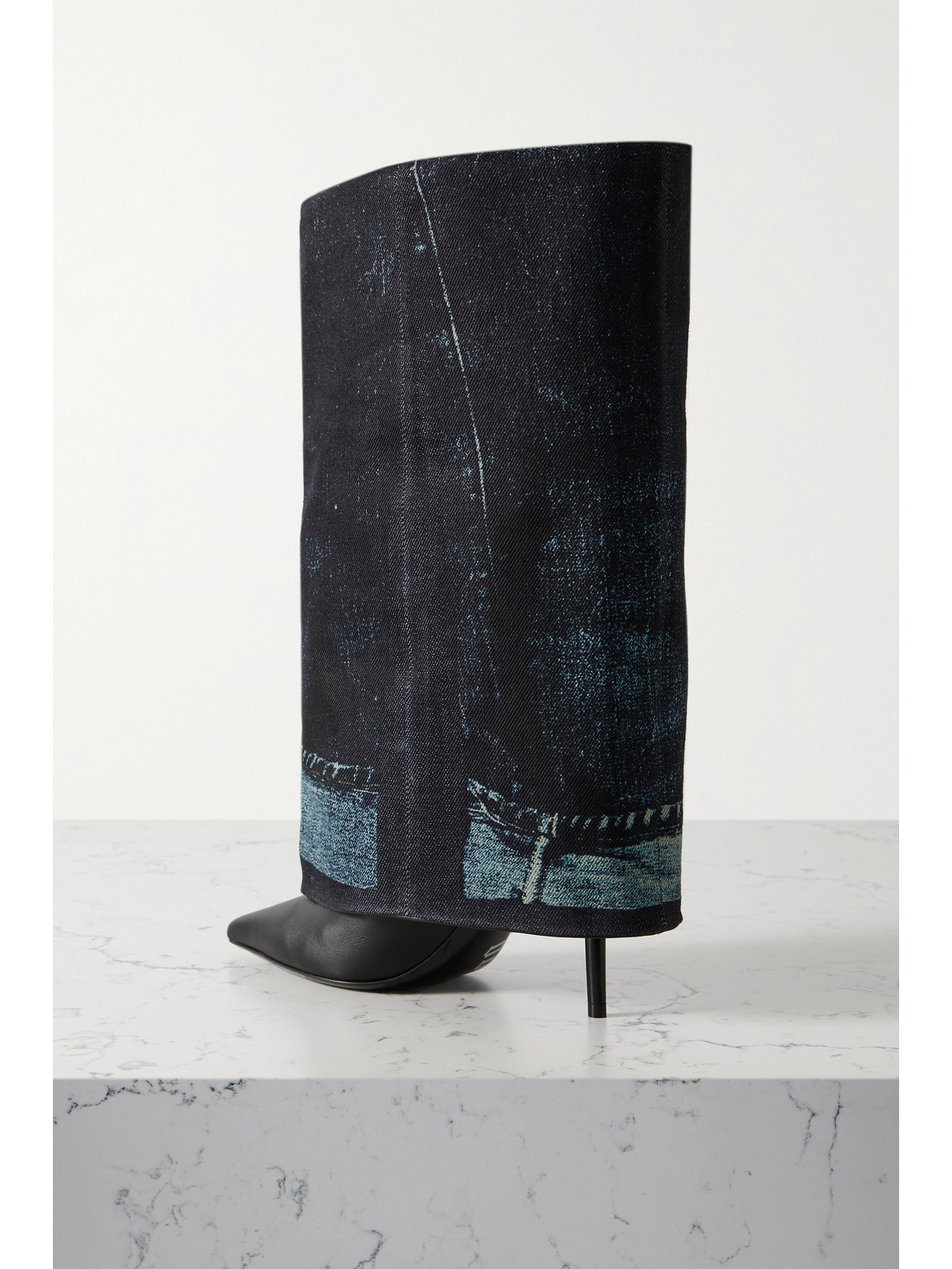 + Jean Paul Gaultier 90 Printed Denim And Leather Over-The-Knee Boots