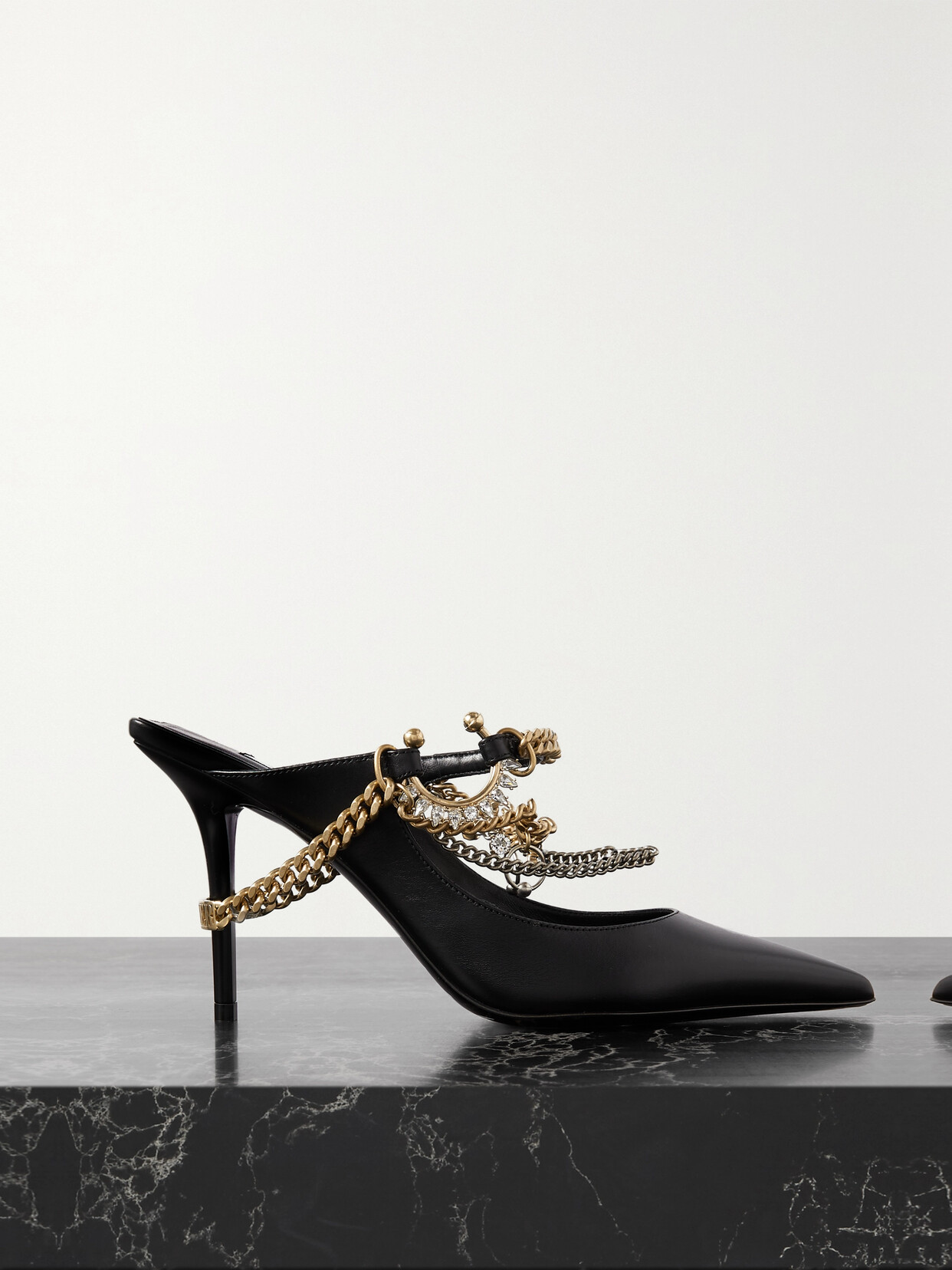 Shop Jimmy Choo + Jean Paul Gaultier Bing 90 Embellished Leather Mules In Black