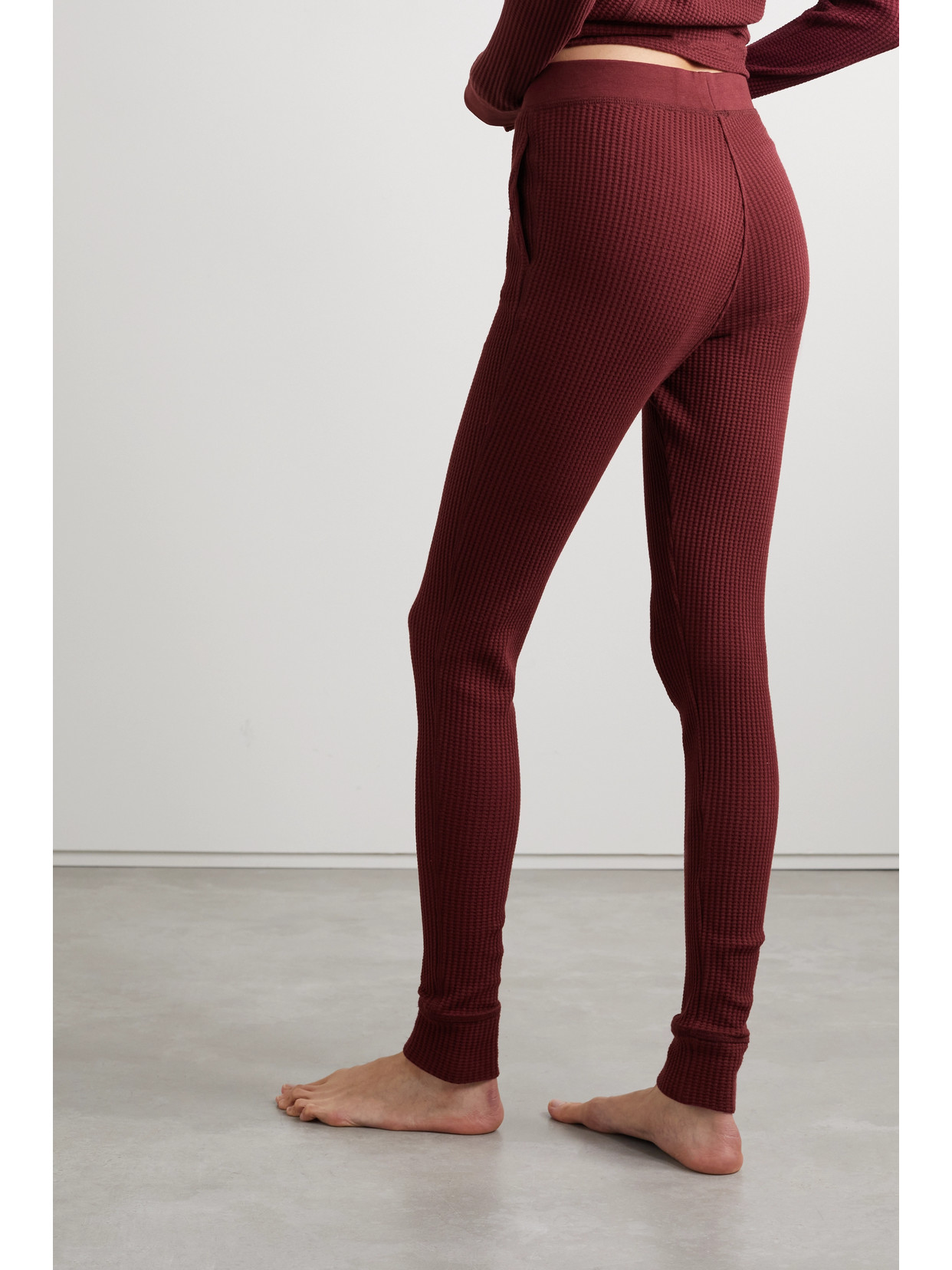 Shop Skin + Net Sustain Judy Waffle-knit Stretch Organic Cotton-jersey Pajama Pants In Burgundy