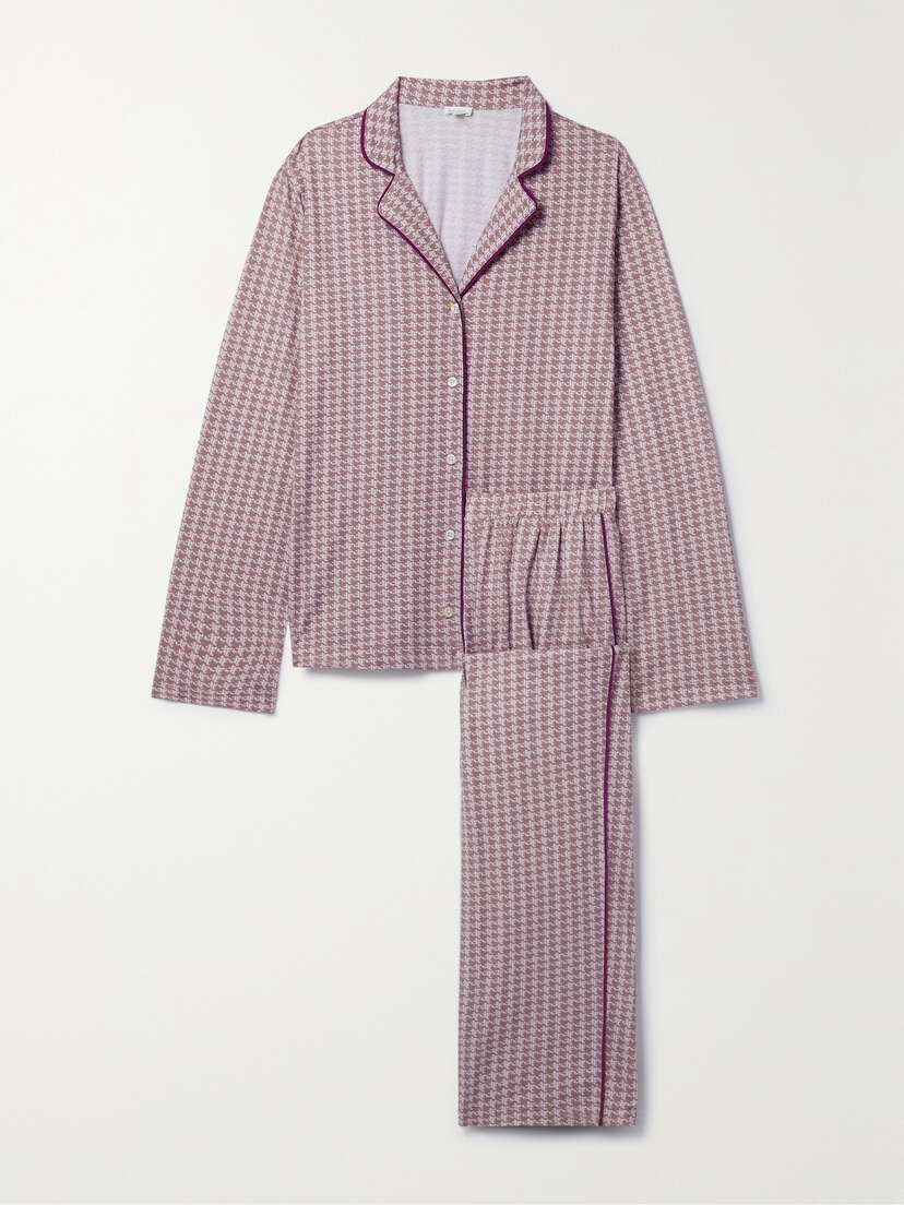Skin + Net Sustain Cayla Houndstooth Organic Pima Cotton-jersey Pajama Set