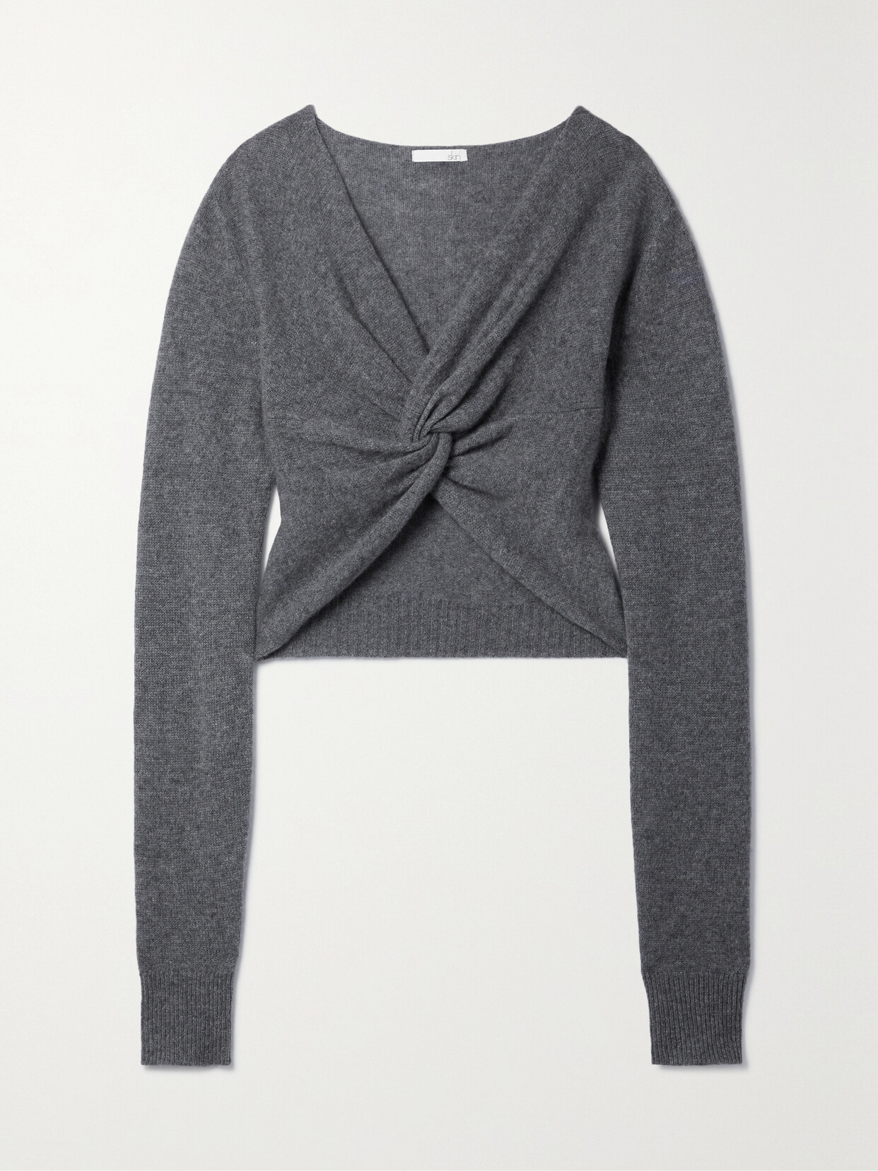 Skin Pricila Cropped Twisted Cashmere Jumper In Grey