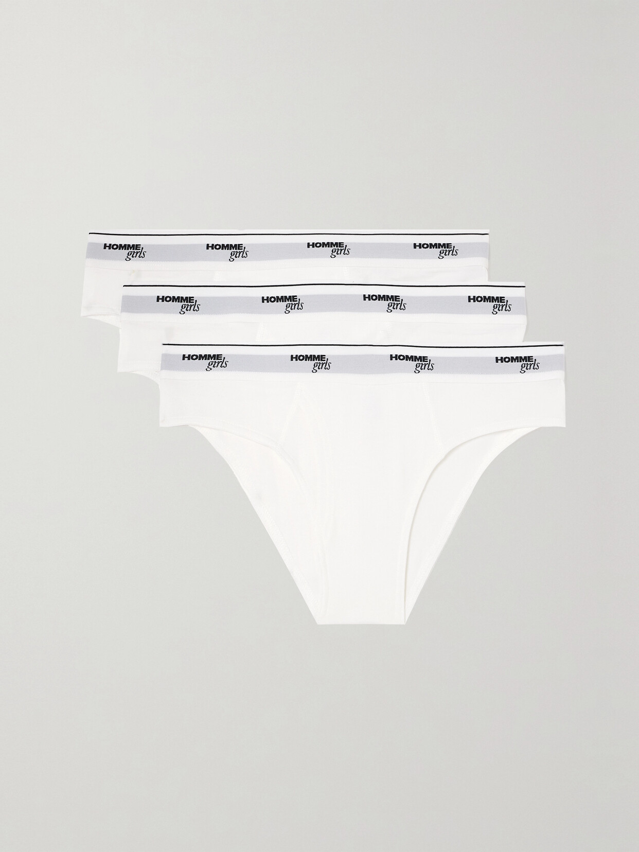 Hommegirls Set Of Three Stretch-cotton Jersey Briefs In White