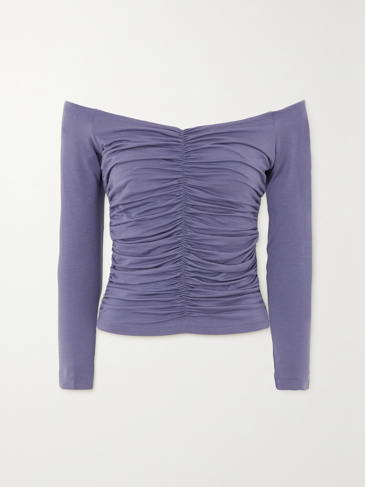 Ninety Percent Agra Off-the-shoulder Ruched Stretch-tencel Lyocell Top In Blue
