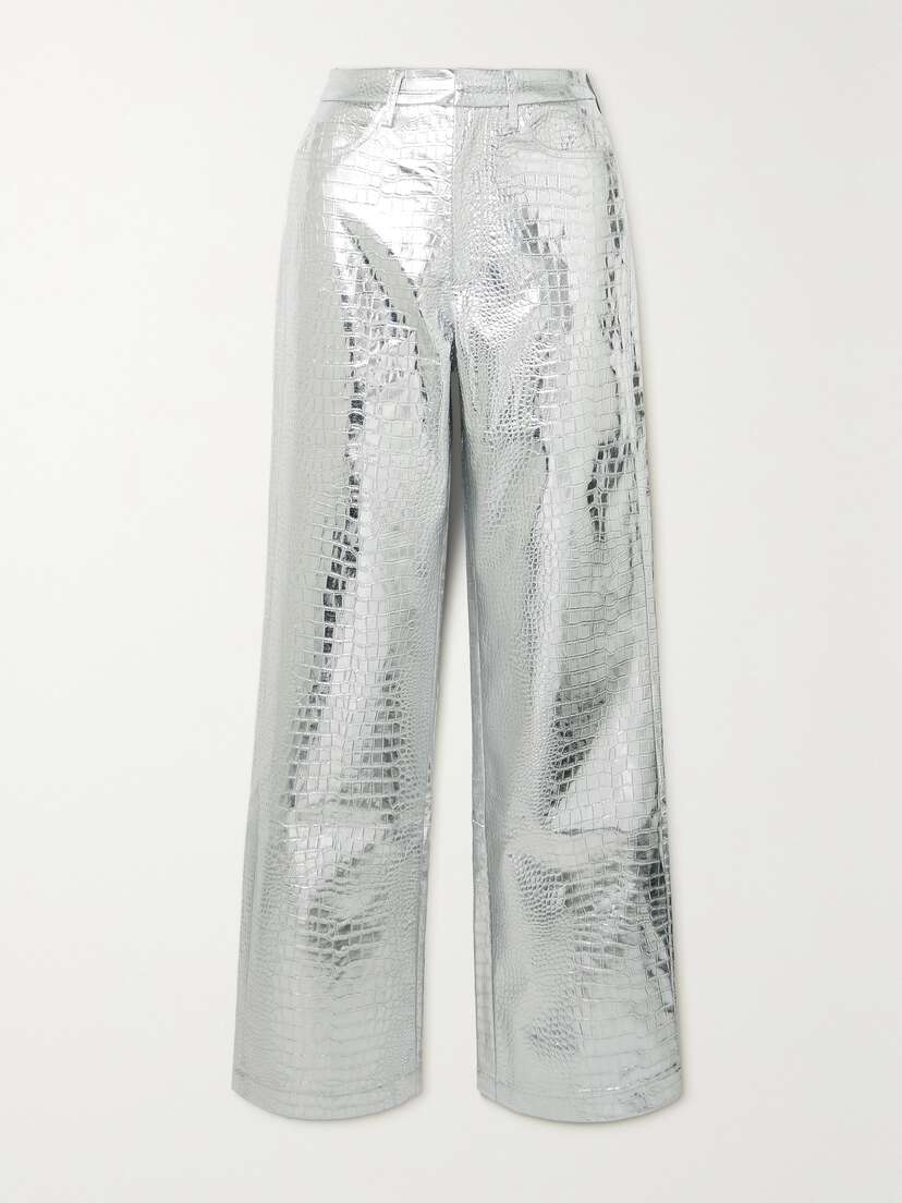 Rotate Birger Christensen Rotie Metallic Croc-effect Coated Faux Leather Wide-leg Pants