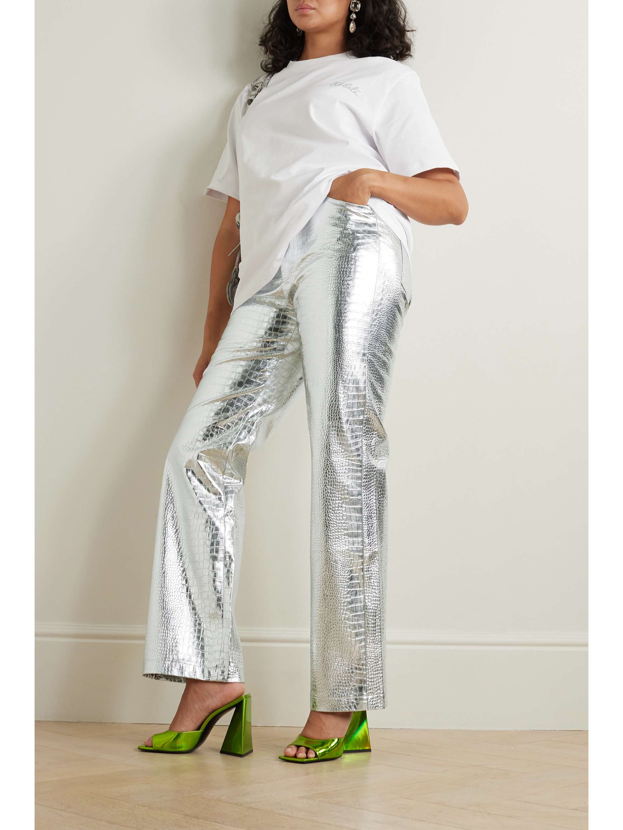 Rotie metallic croc-effect coated faux leather wide-leg pants