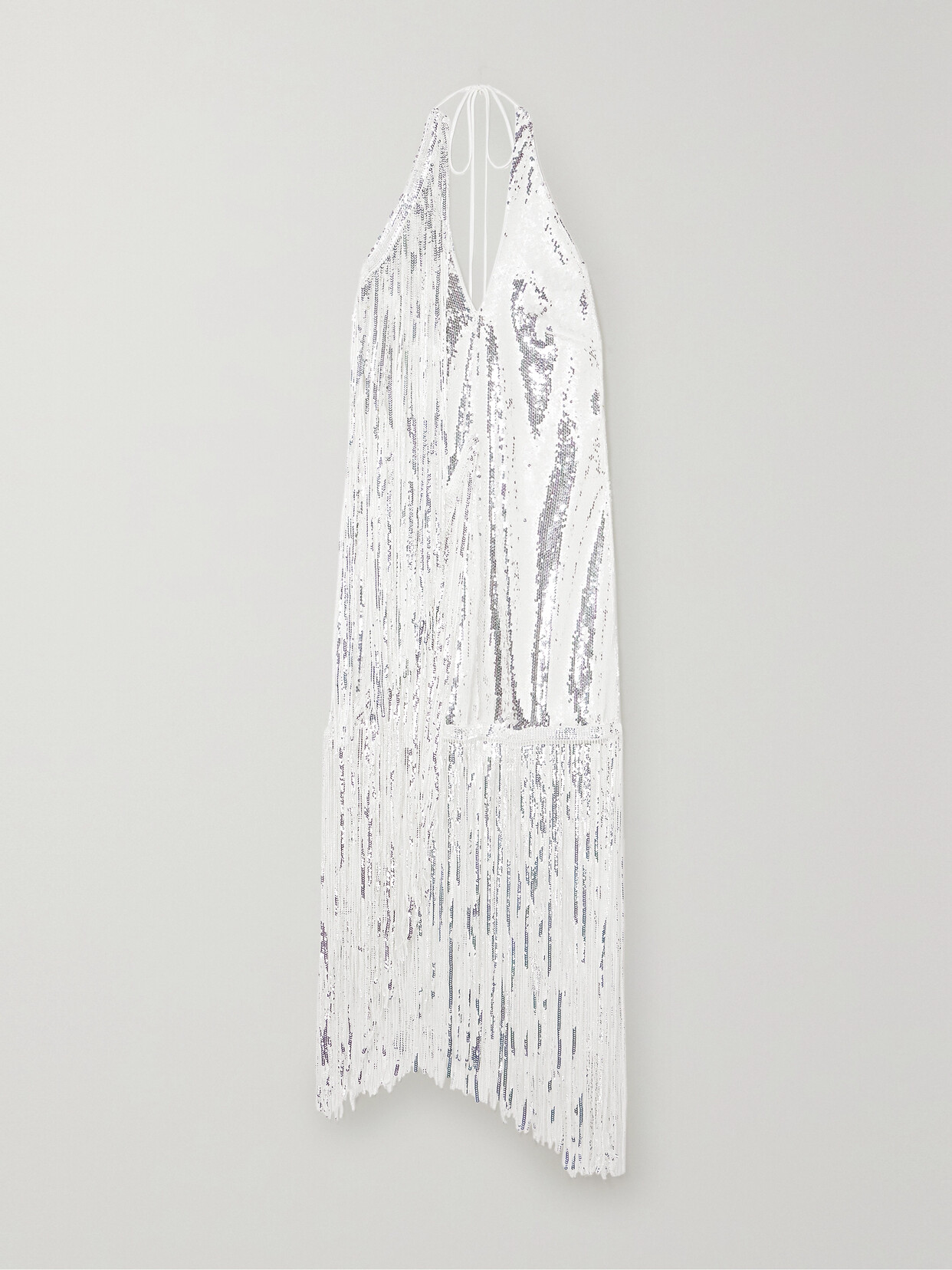 Rotate Birger Christensen + Net Sustain Noor Fringed Sequined Crepe Halterneck Mini Dress In White