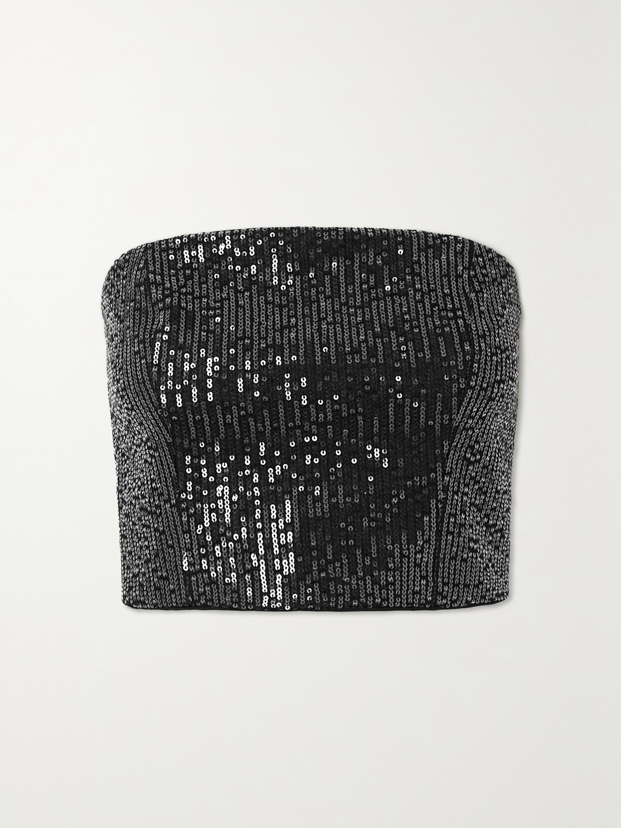 Rotate Birger Christensen Emili Strapless Sequined Denim Top In Black