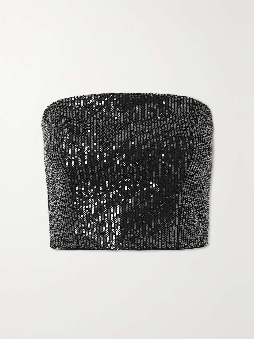 Rotate Birger Christensen Emili Strapless Sequined Denim Top