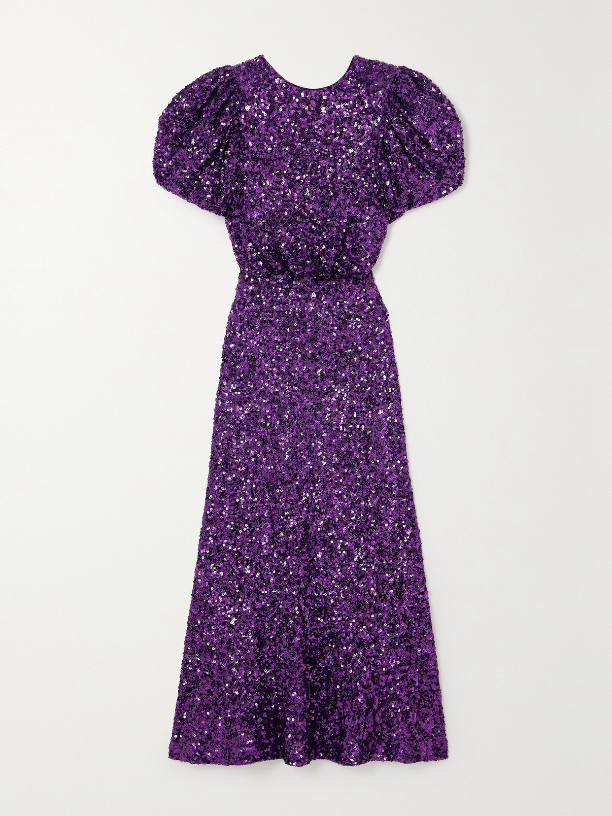 Shop Rotate Birger Christensen Dawnty Open-back Sequined Recycled-tulle Midi Dress In Purple