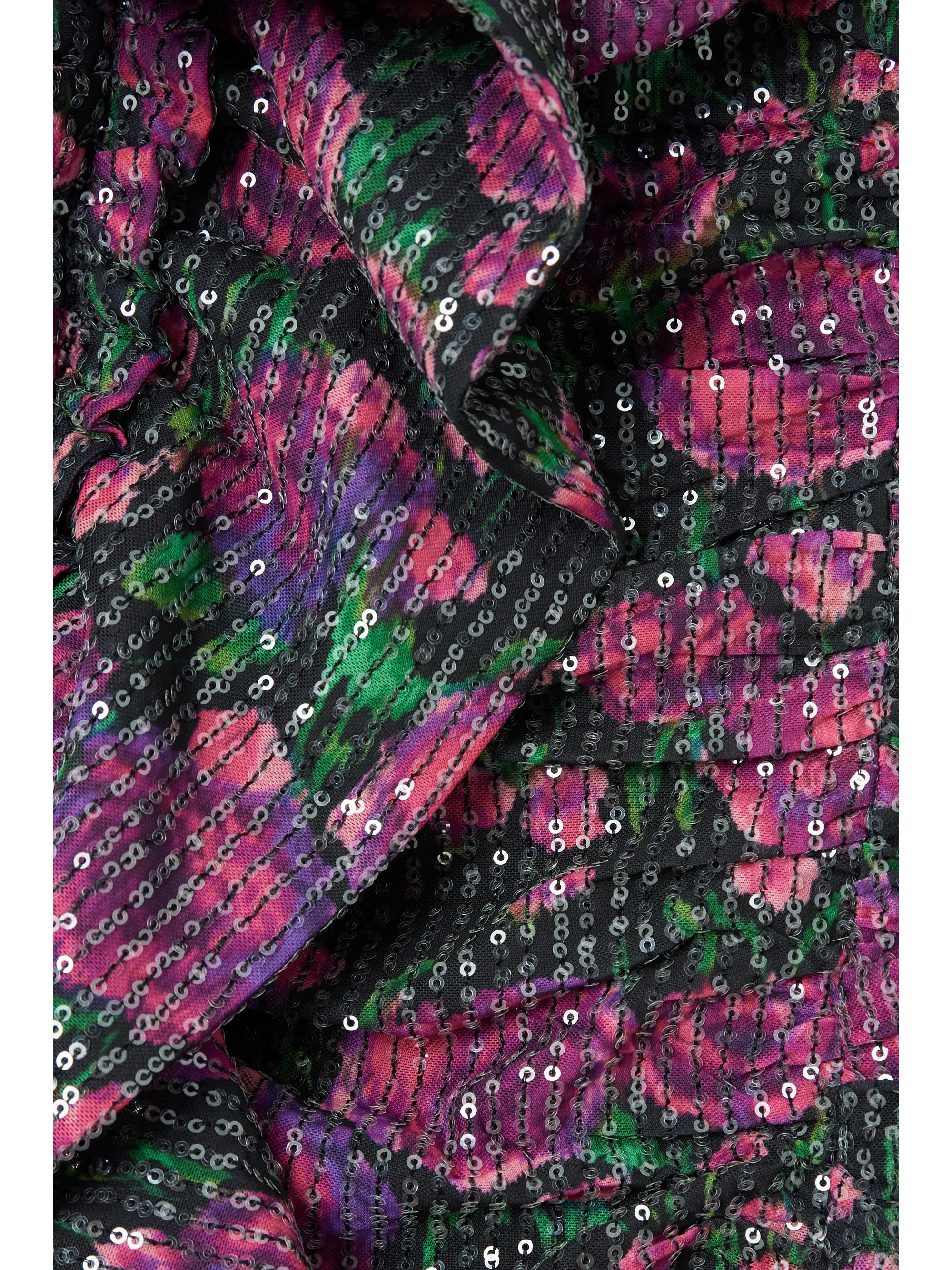 ROTATE Birger Christensen Layla strapless ruffled sequined floral-print recyled-mesh mini dress