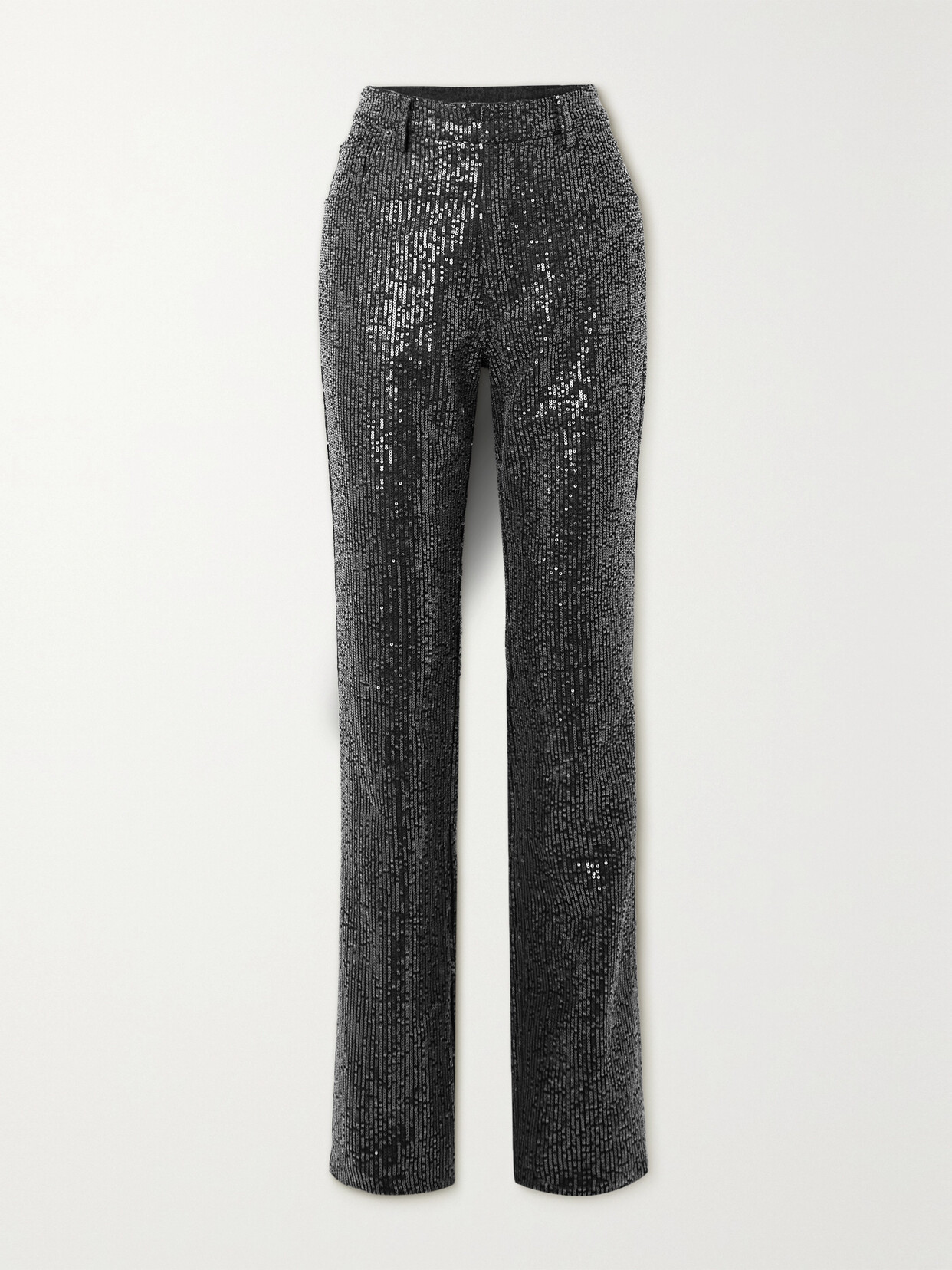 Rotate Birger Christensen Rottan Sequin-trimmed Mid-rise Straight-leg Jeans In Black