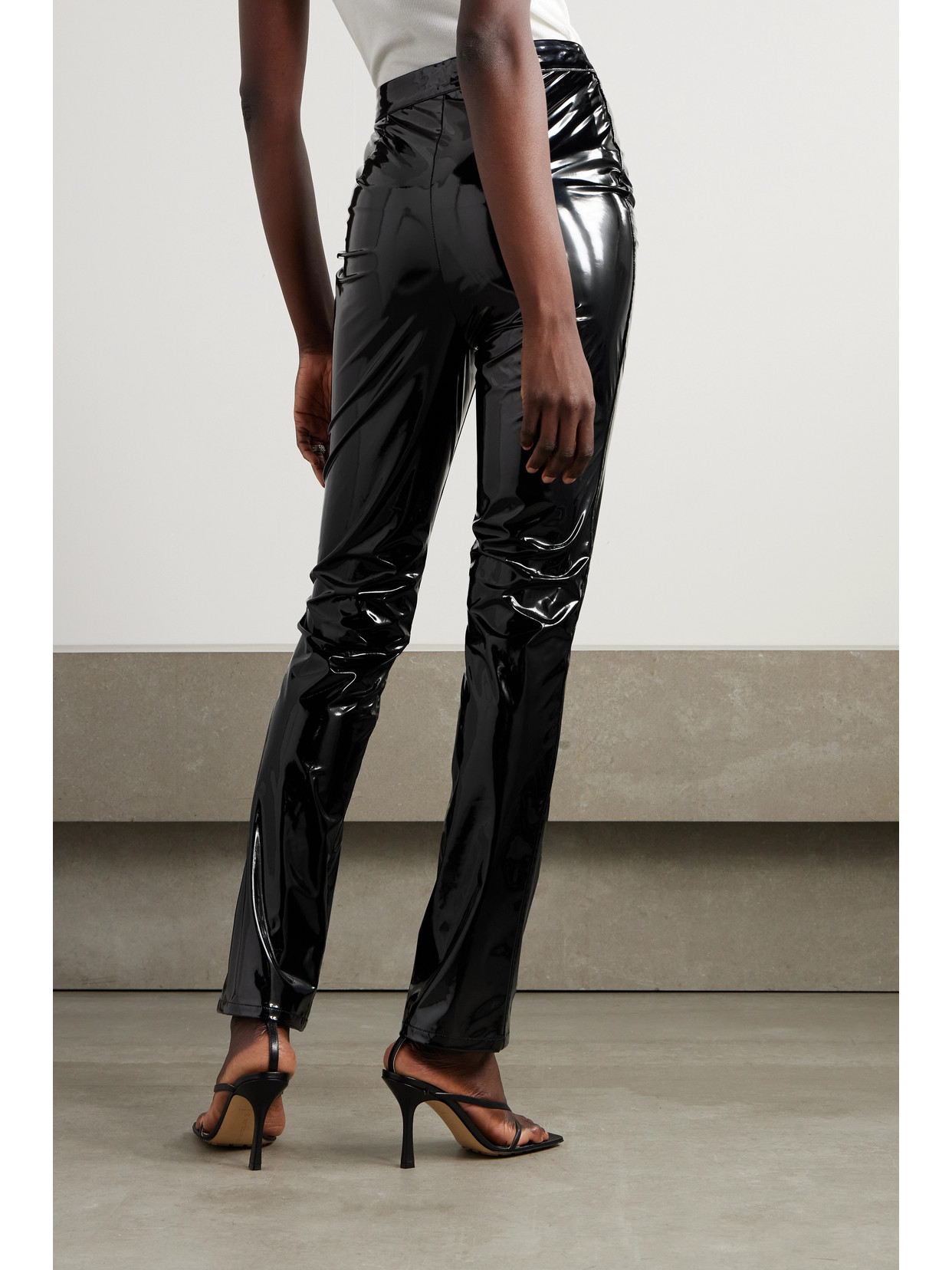 Shop Rotate Birger Christensen + Net Sustain June Recycled-faux Patent-leather Skinny Pants In Black