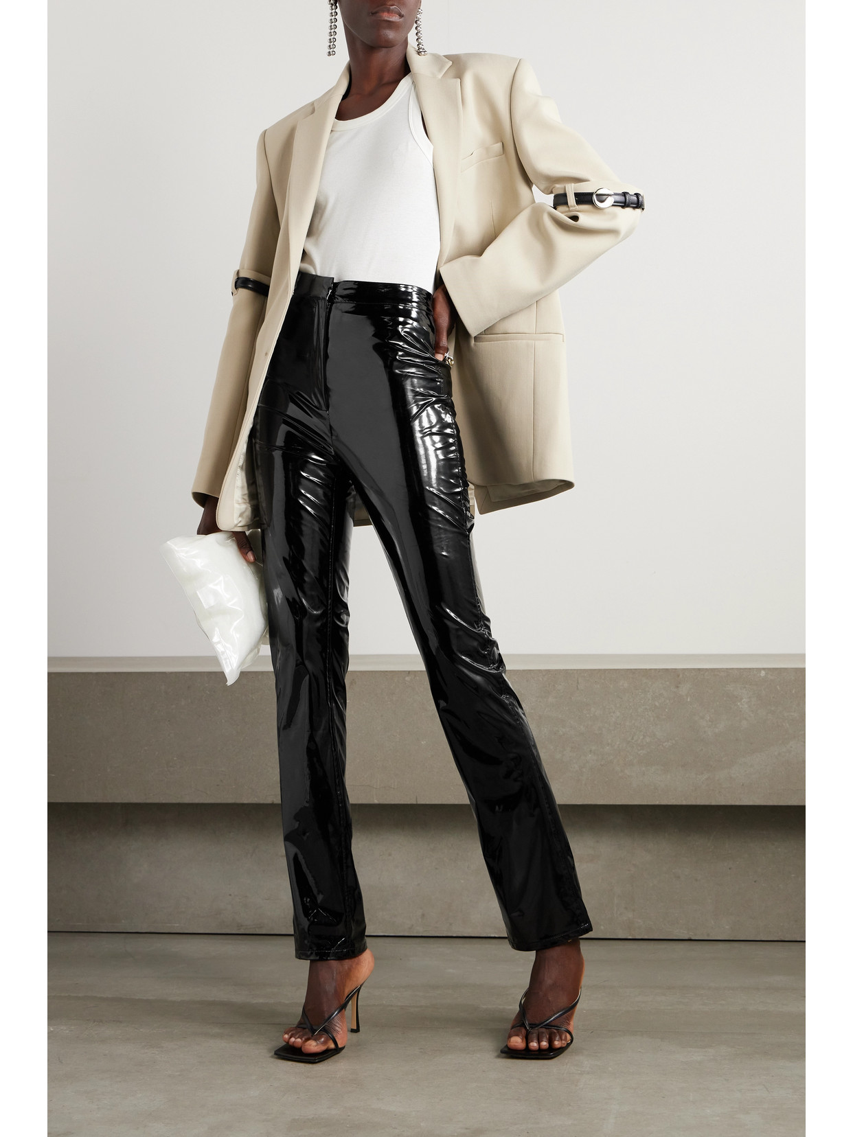 Shop Rotate Birger Christensen + Net Sustain June Recycled-faux Patent-leather Skinny Pants In Black