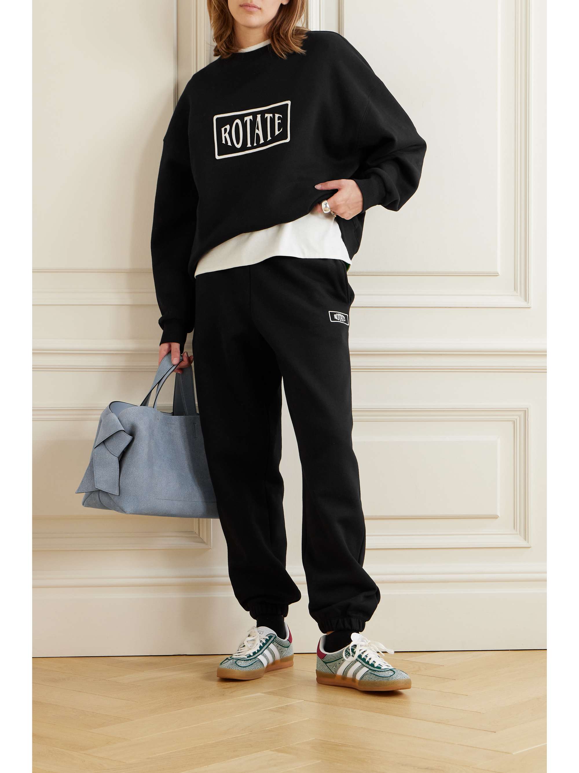 NET SUSTAIN Iris appliqued organic cotton jersey sweatshirt black XXS