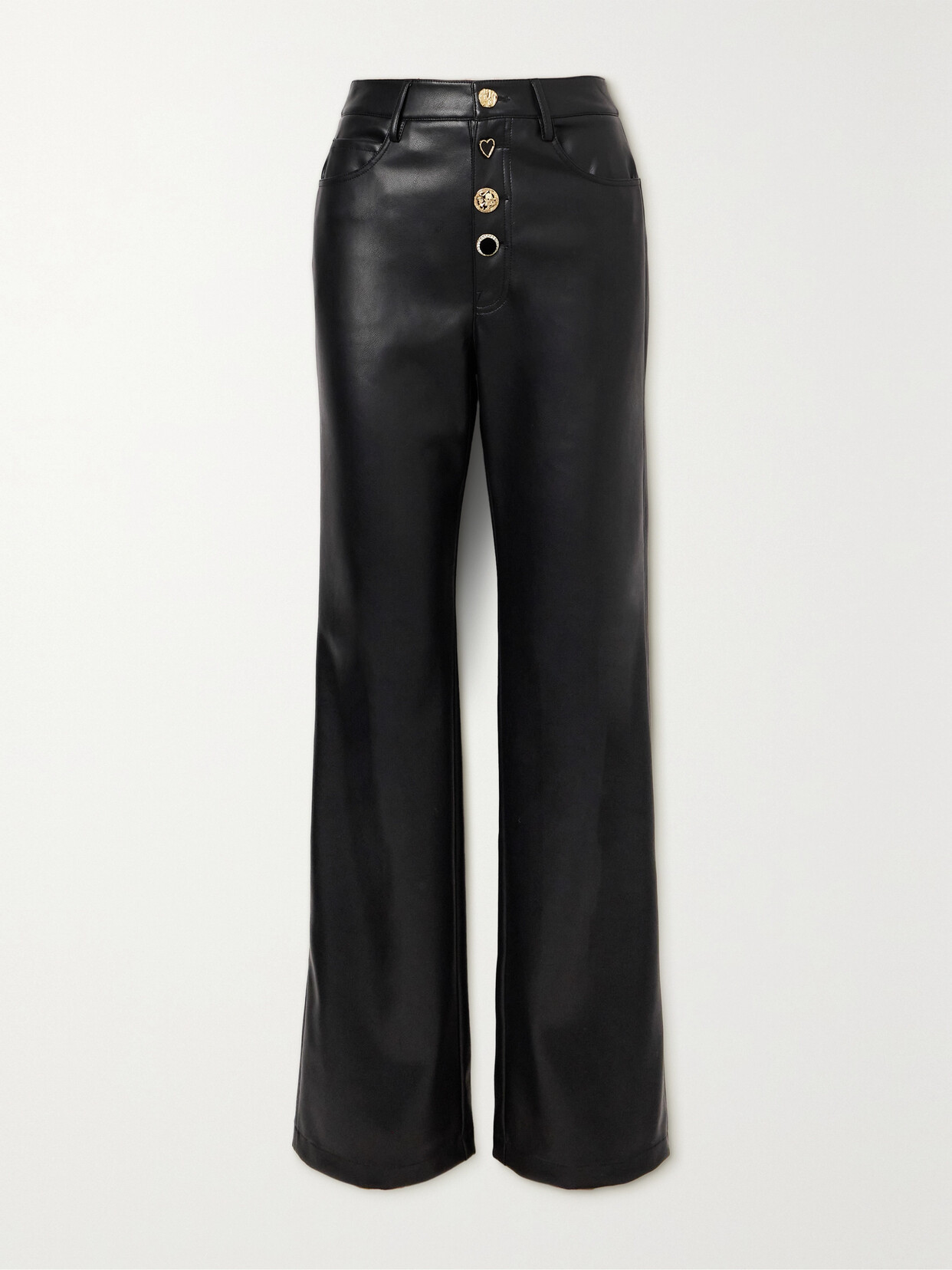 Shop Rotate Birger Christensen + Net Sustain Rotie Button-embellished Recycled Faux Leather Straight-leg Pants In Black