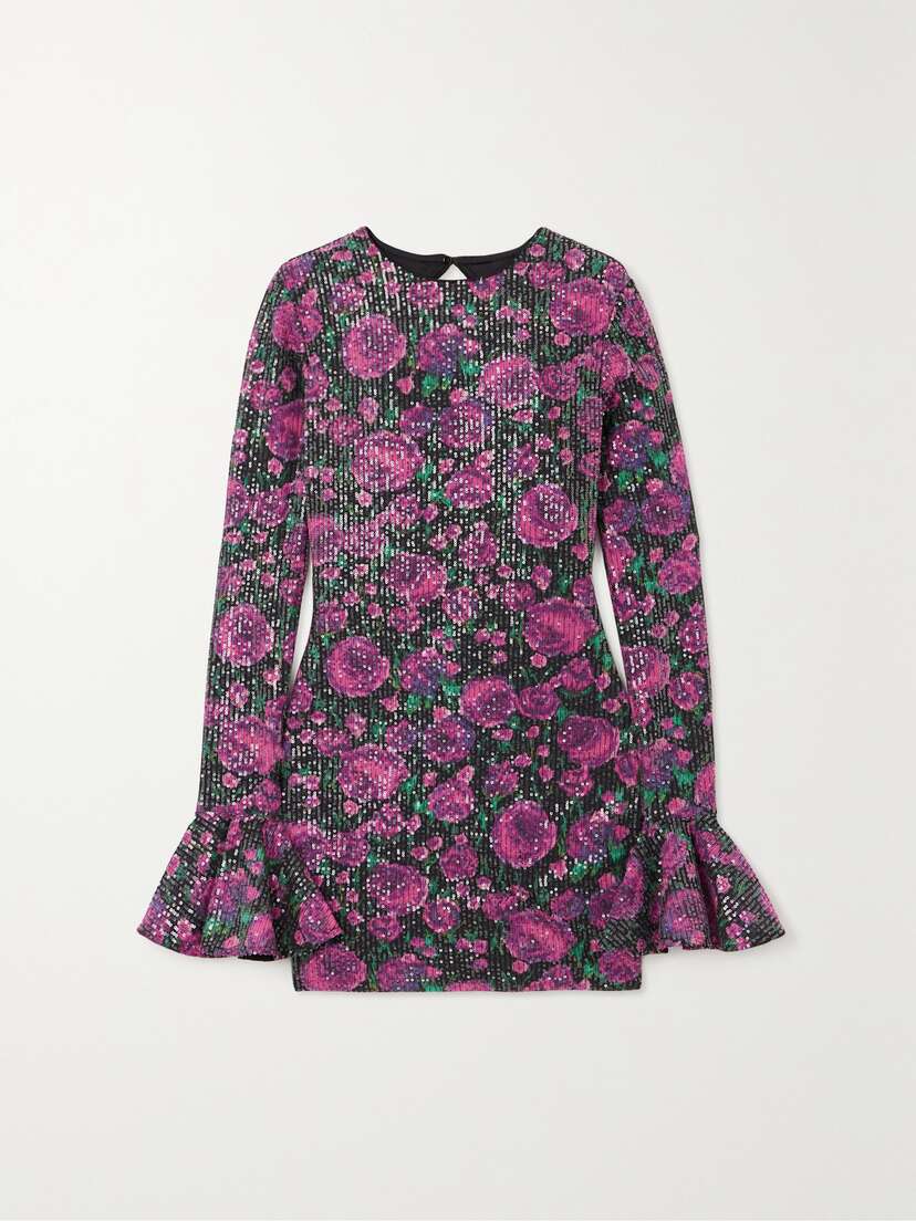 Rotate Birger Christensen Rosita Open-back Sequined Printed Recycled-chiffon Mini Dress