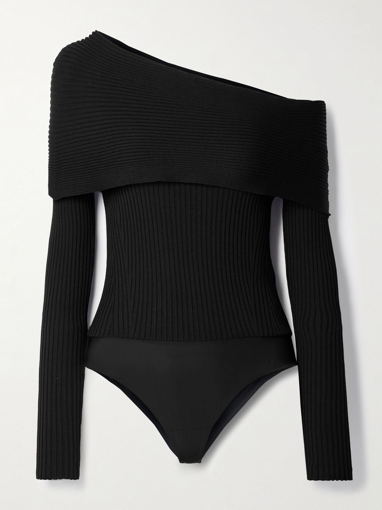 Wolford X Simkhai Asymmetric Ribbed One-shoulder Bodysuit In Black