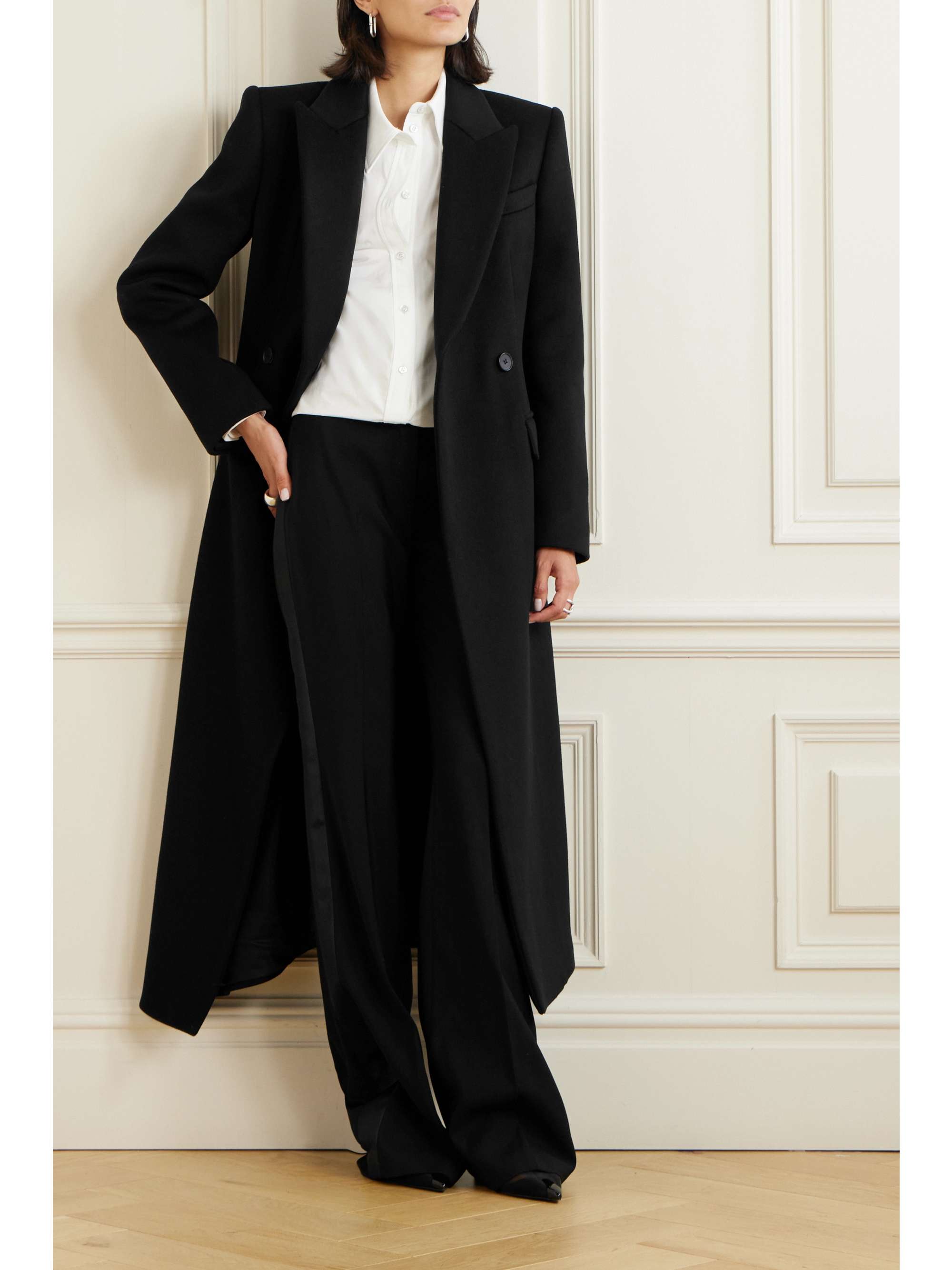 Alexander Mcqueen Double Breasted Asymmetric Wool felt Coat Black IT38 Net A Porter