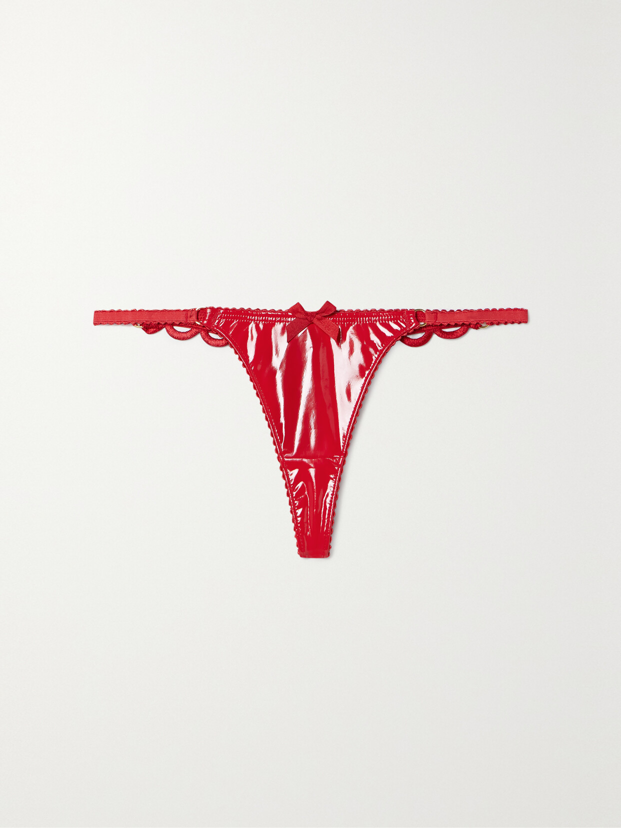 Agent Provocateur Zarya Guipure Lace-trimmed Stretch-vinyl Thong In Unknown