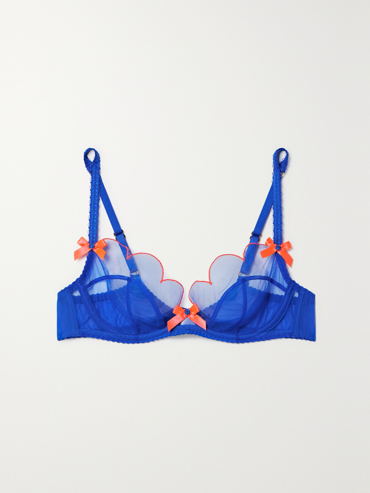 Agent Provocateur Lorna Bow-embellished Embroidered Tulle Underwired Soft-cup Bra - Blue