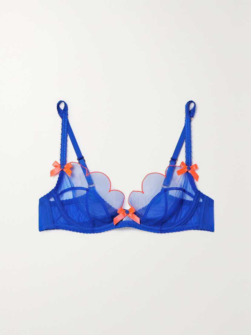 Agent Provocateur Lorna Bow-embellished Embroidered Tulle Underwired Soft-cup Bra
